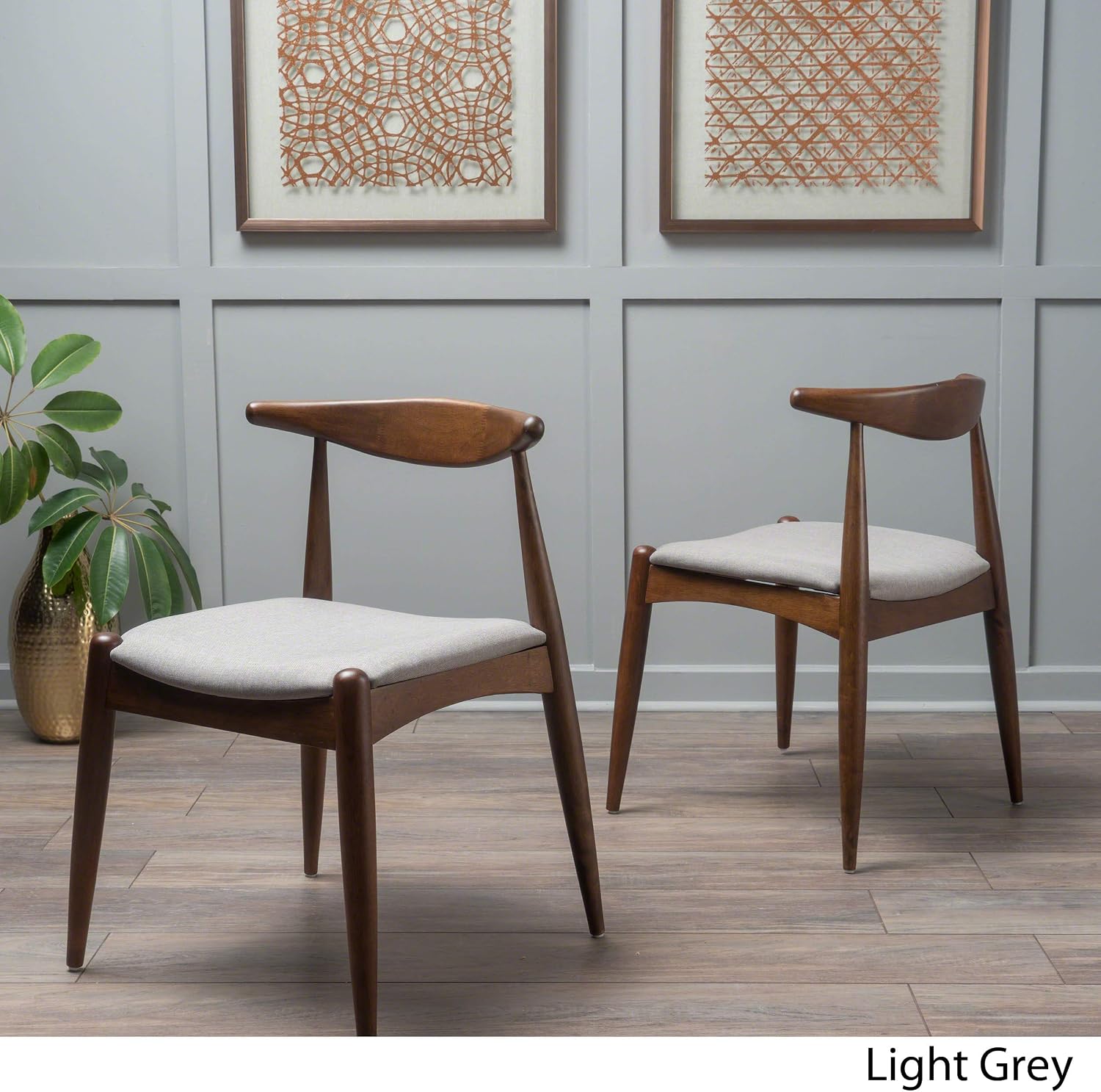 Christopher Knight Home Francie Fabric with Walnut Finish Dining Chairs, 2-Pcs Set, Light Grey / Walnut