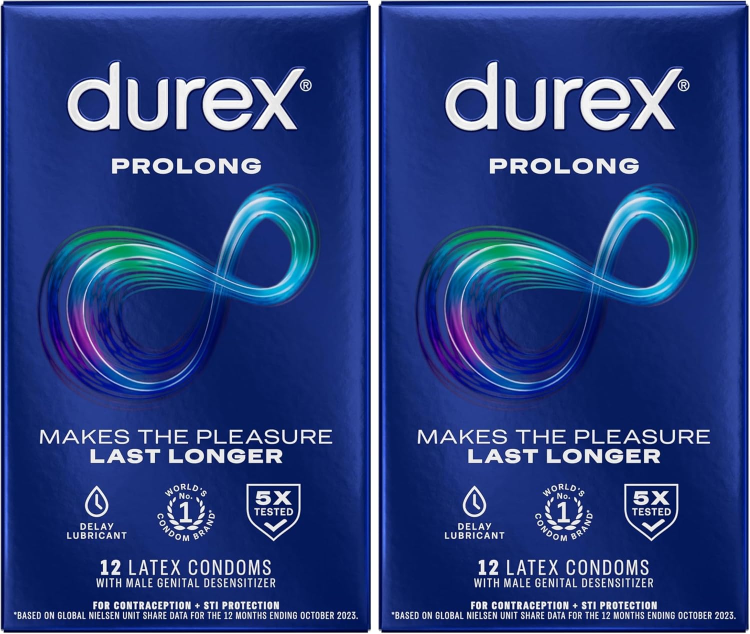Durex Prolong Condoms with Delay Lubricant, Ribbed & Dotted Condoms for Men, 12 Count