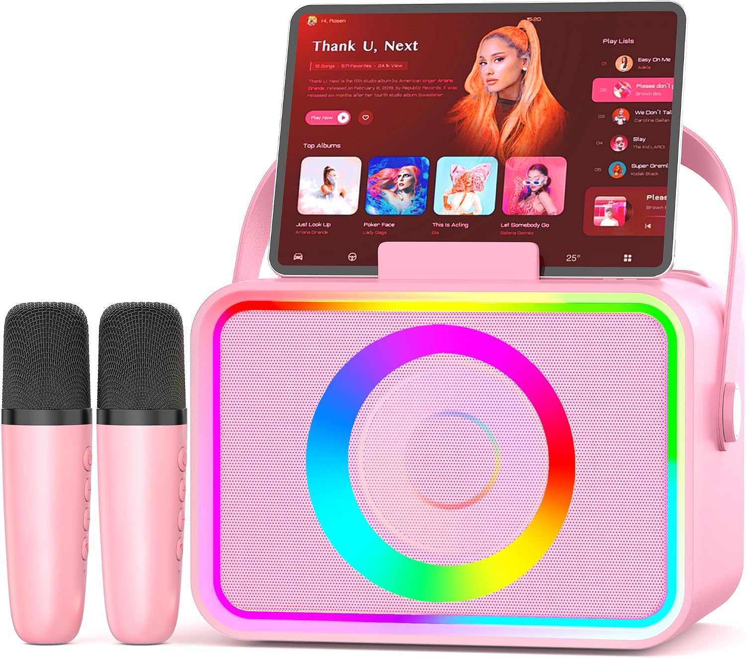 Karaoke Machine for Kids Adults,Portable Bluetooth Speaker with 2 Wireless Microphone with LED Lights, Karaoke Microphone with PA System Supports USB/TF/AUX,Gift for Party (Black)