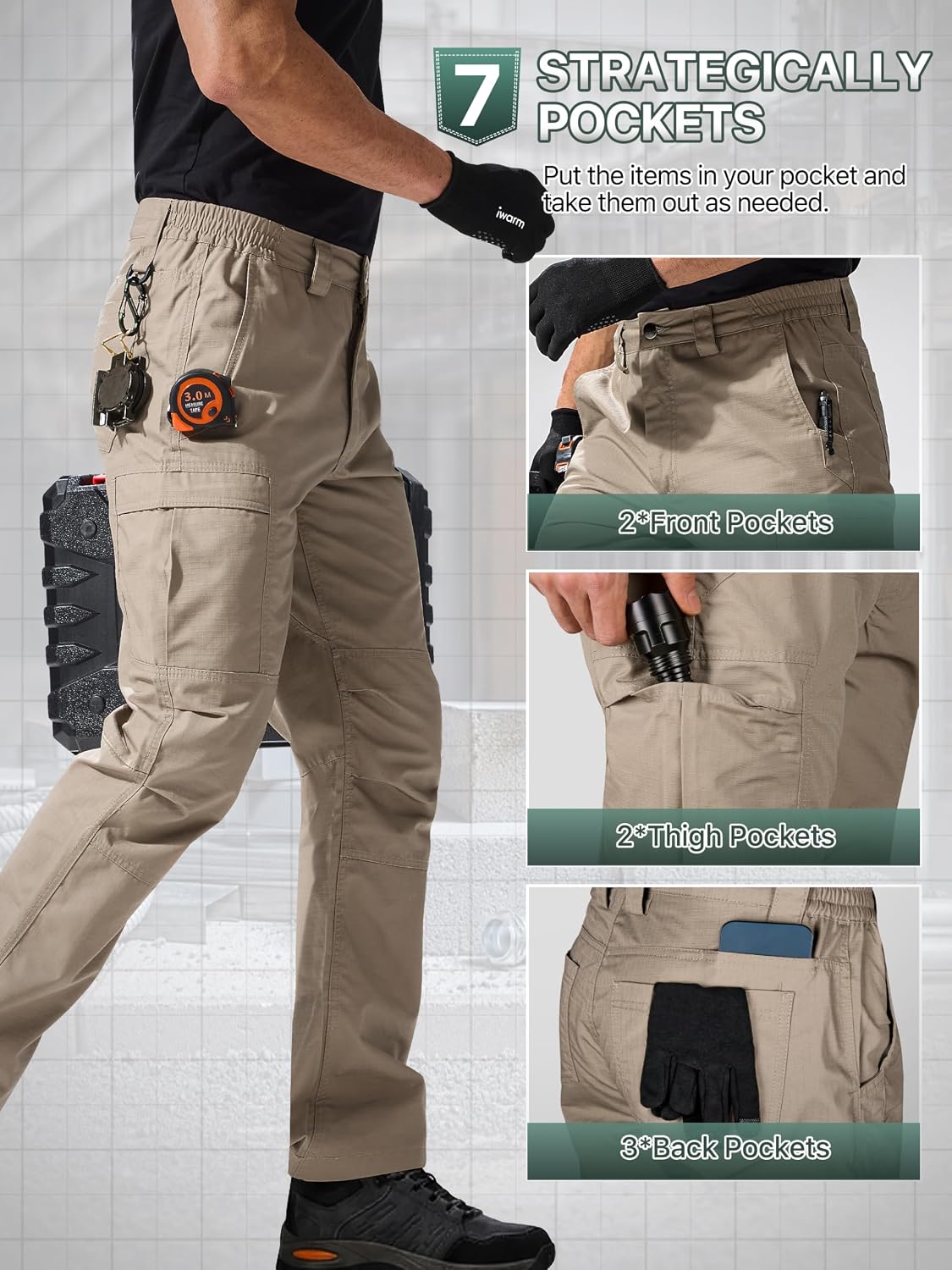 FREE SOLDIER Mens Cargo Work Tactical Pants Ripstop