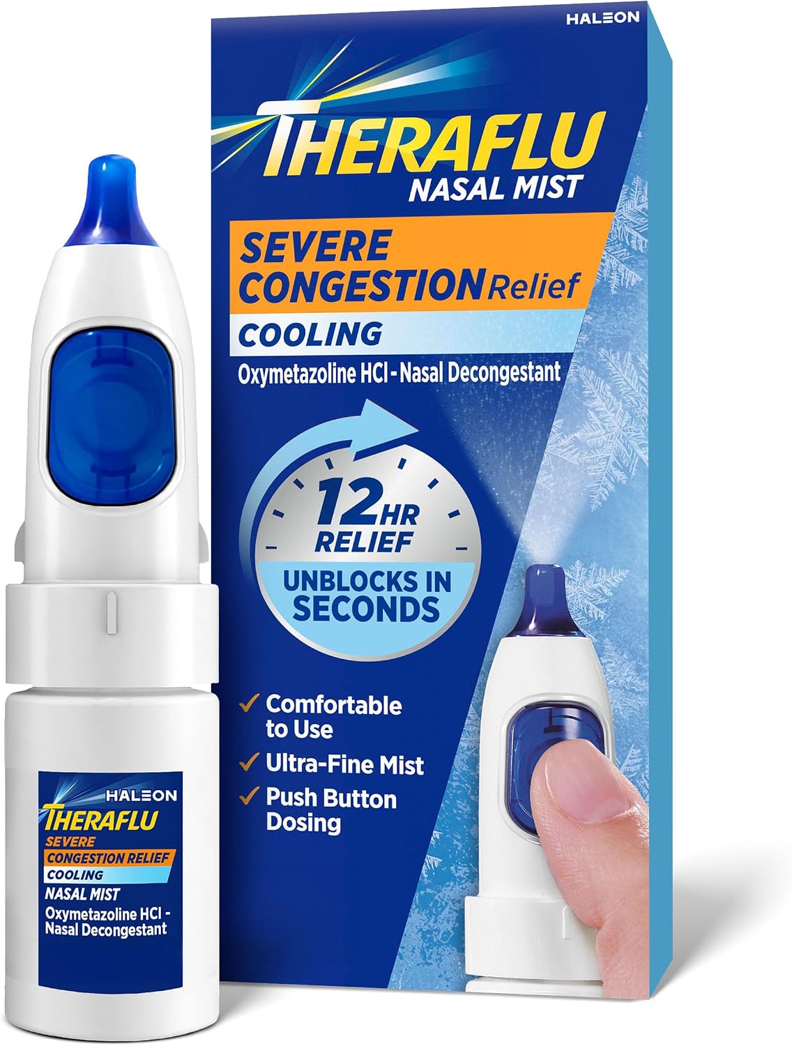 Theraflu Severe Congestion Relief Nasal Mist + Cooling, 0.34 fl oz | Oxymetazoline HCI 0.05% Nasal Decongestant