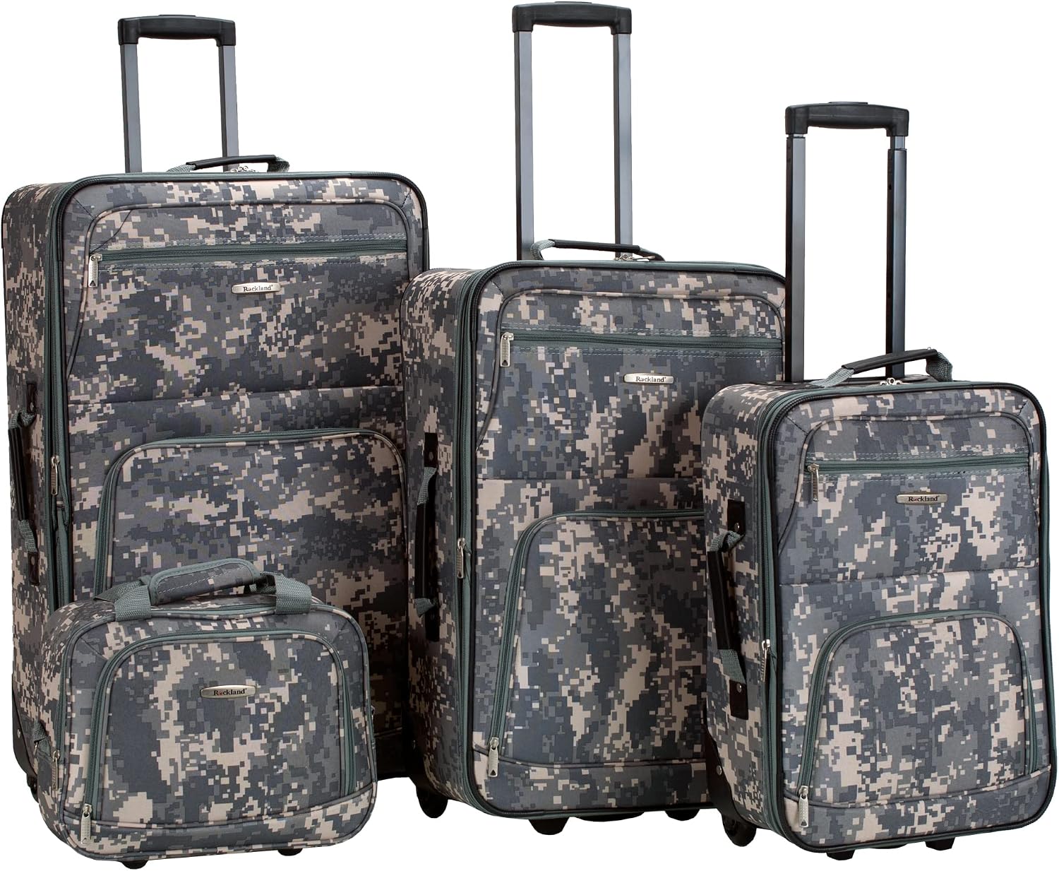 Rockland Fashion Softside Upright Luggage Set,Expandable, Telescopic Handle, Wheel, Black Dot, 2-Piece (14/19)