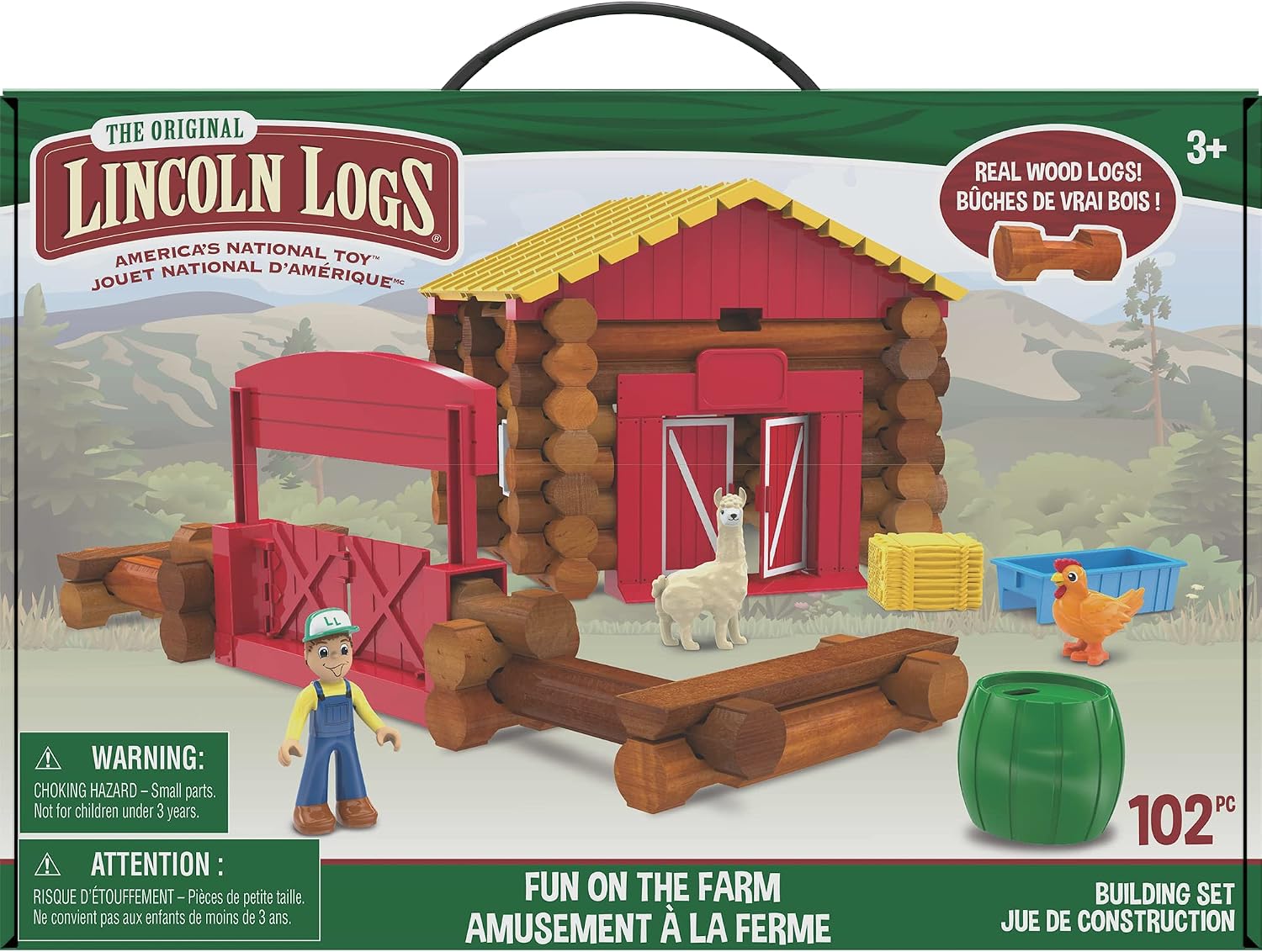 Lincoln Logs – Fun On The Farm - 102 Parts - Real Wood Logs - Ages 3+
