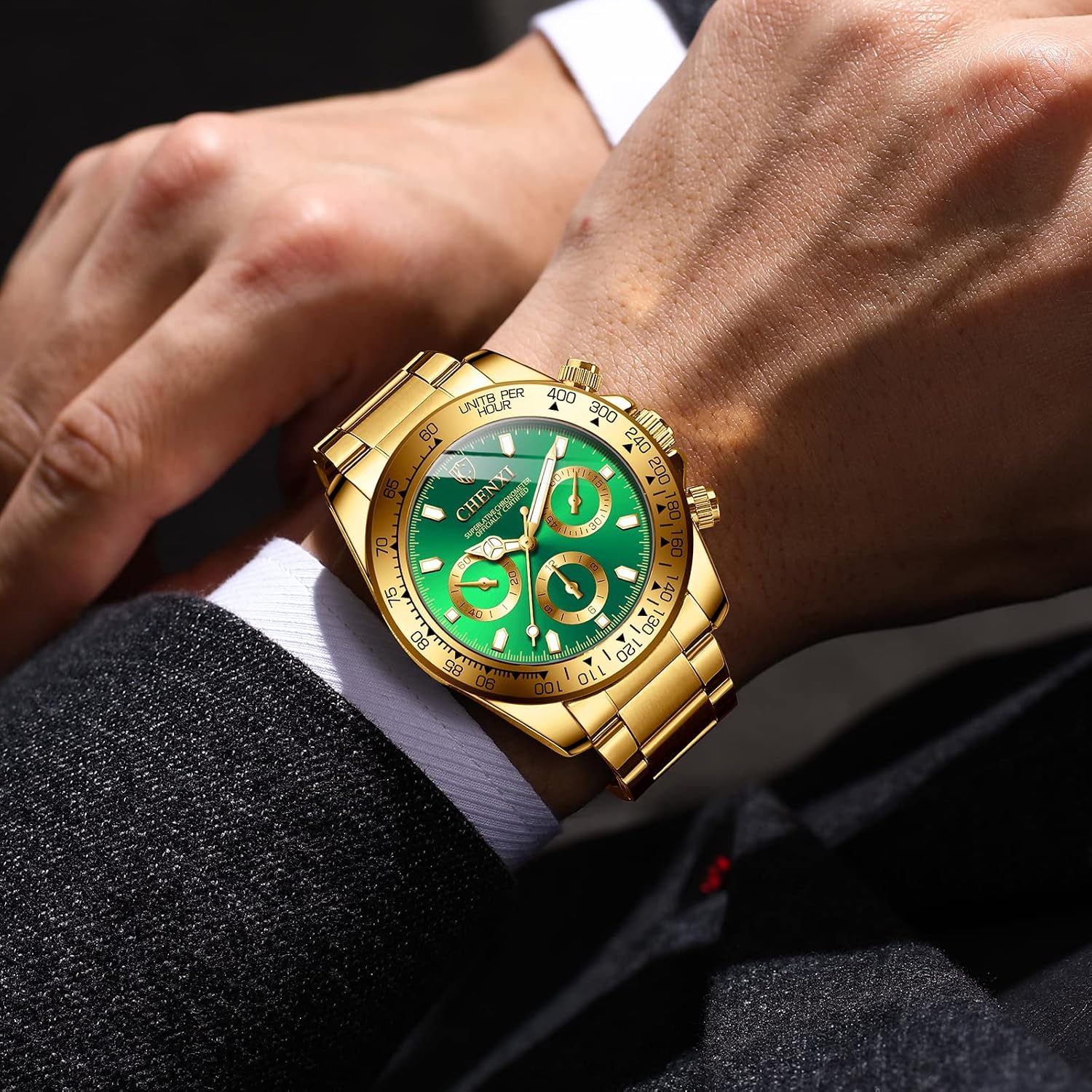 DREAMING Q&P Fq-005 Classic Style Gold Stainless Steel Mens Wrist Watches with Crystals for Man