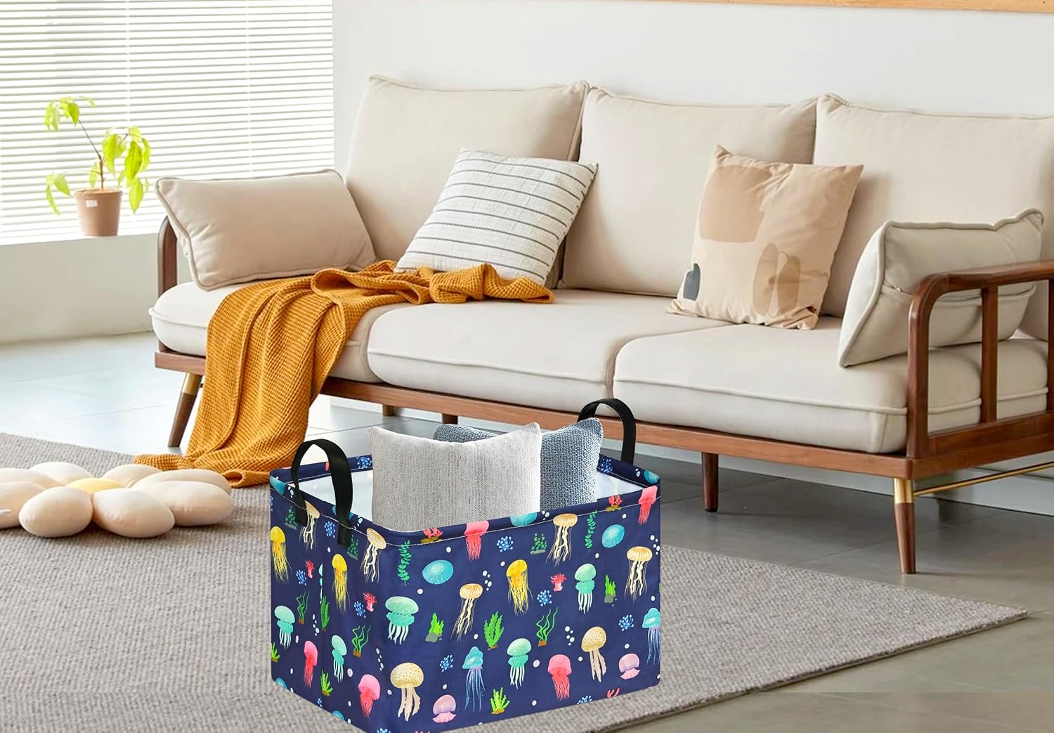Kid Storage Basket Gift Shelf Basket Toy Storage Bin, Nursery Basket Organizer Box for Children Room Deco With Handles (Grey deer)