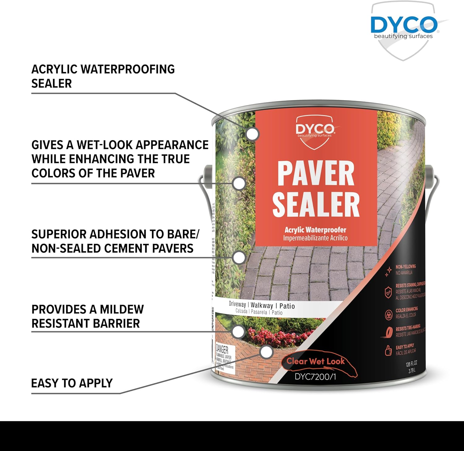 Dyco Paver Sealer Acrylic Waterproofing Sealer - Clear, 1 Gallon, Paver Sealer Wet Look, Concrete Patio Sealer, Concrete Sealer Driveway
