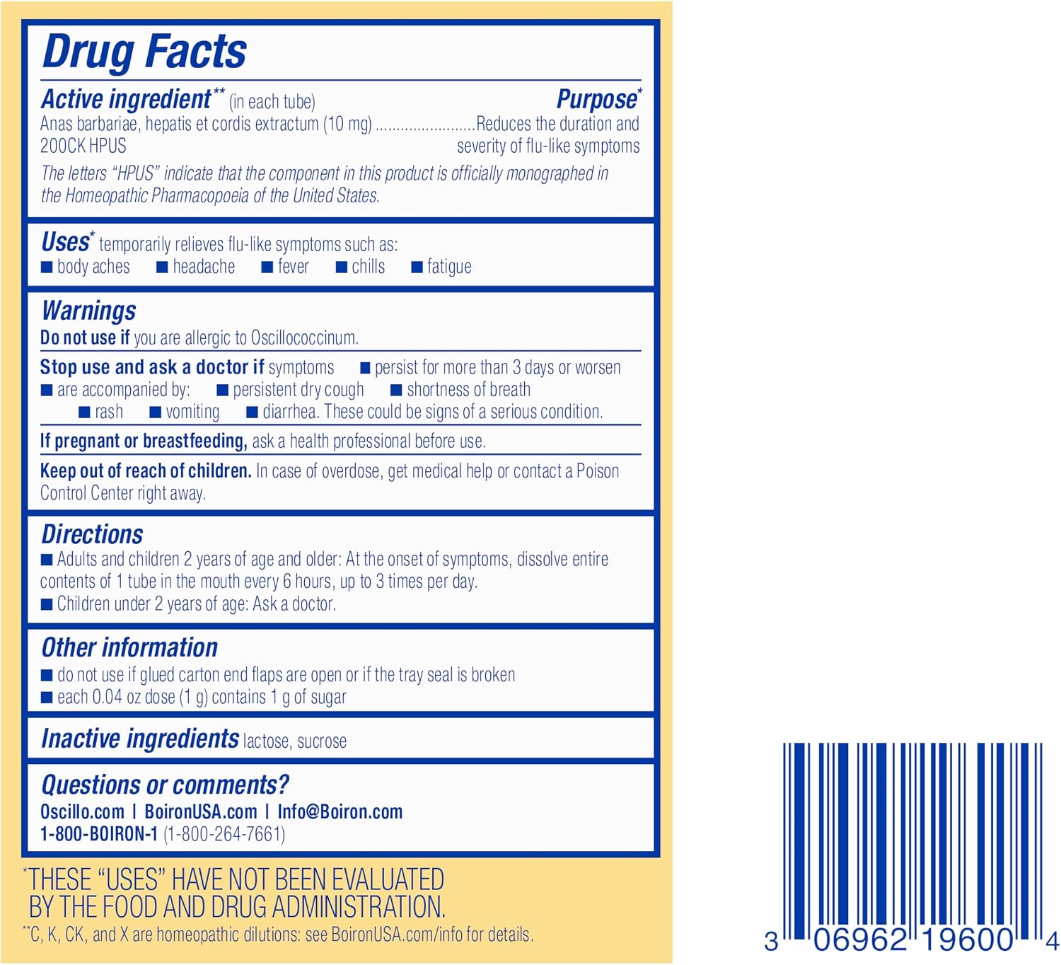 Boiron Oscillococcinum for Relief from Flu-Like Symptoms of Body Aches, Headache, Fever, Chills, and Fatigue - 30 Doses