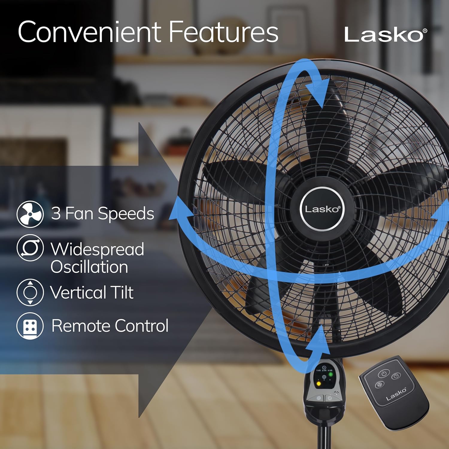 Lasko Cyclone Oscillating Pedestal Fan - Adjustable to 54" - 1843 - Black | Remote Control, Cooling Standing Fan for Bedroom, Living Room