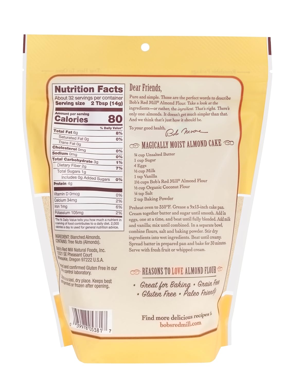 Bob's Red Mill Blanched Almond Flour, Finely Sifted - 1 Pound (Pack of 4) - Non-GMO, Gluten Free, Paleo, Vegan, Keto Friendly