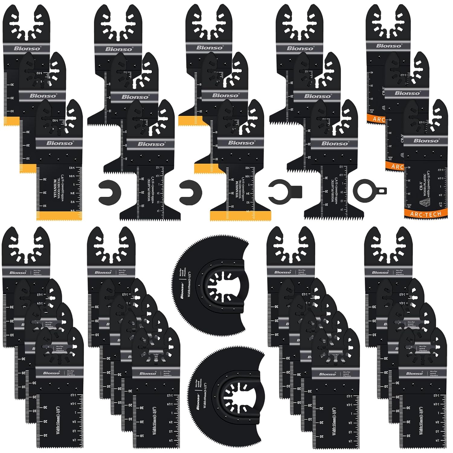 Bionso 40 PCS Oscillating Saw Blades, Premium Multitool Kit for Wood Metal Plastics, Tool Blades Fit Dewalt Worx Rockwell Wen Milwaukee Makita Ryobi Bosch Fein Porter Genesis Black