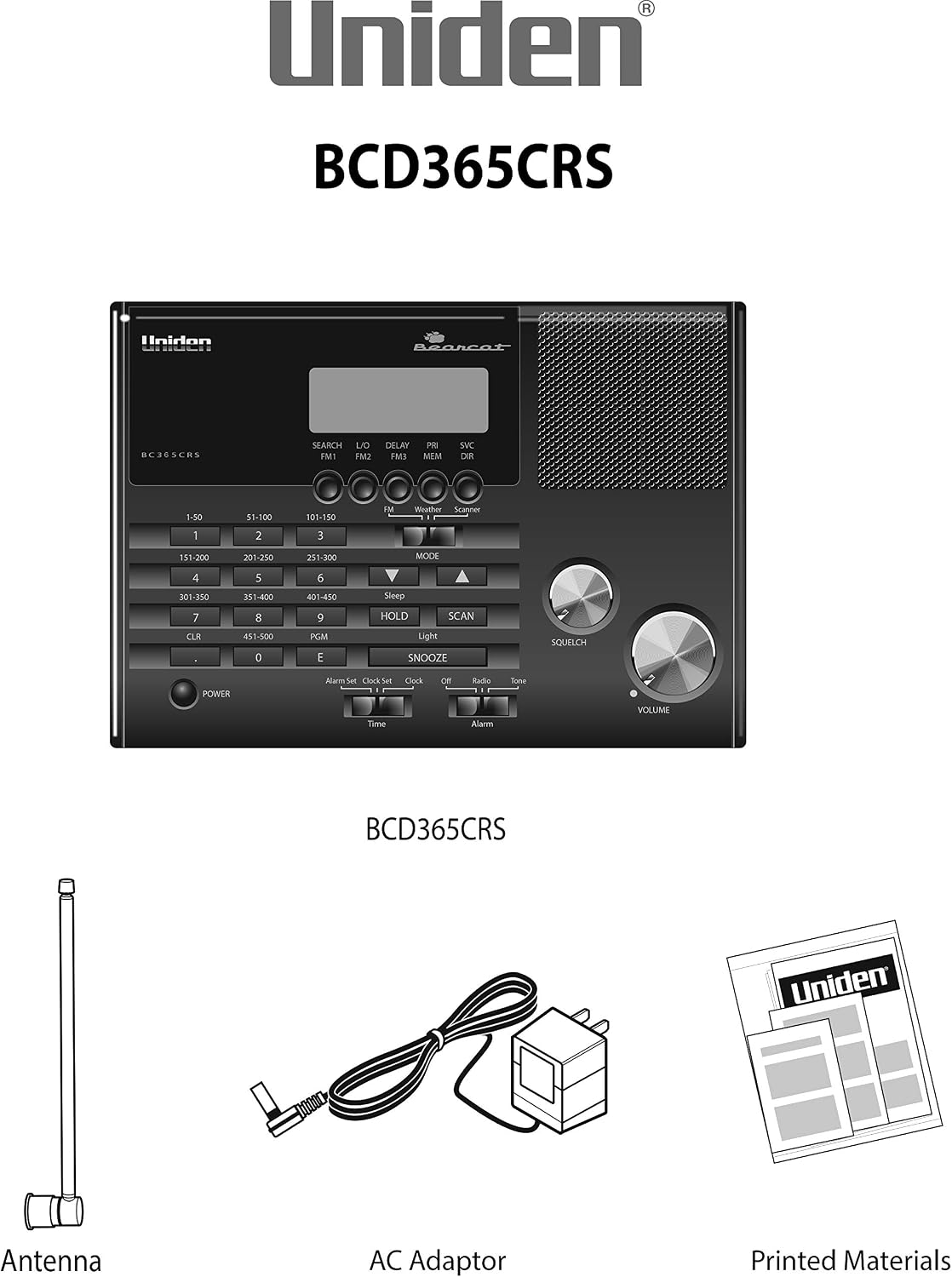 Uniden BC365CRS 500 Channel Scanner and Alarm Clock with Snooze, Sleep, and FM Radio with Weather Alert