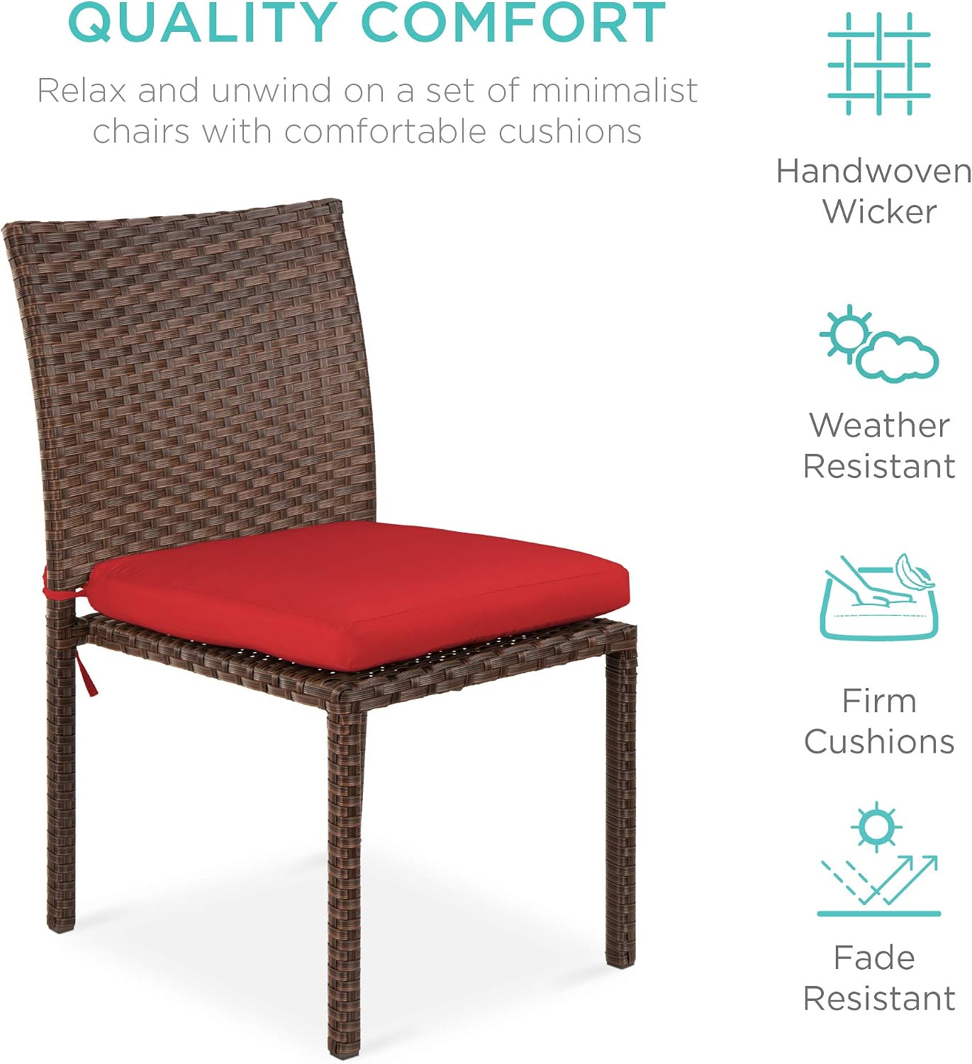Best Choice Products Set of 4 Stackable Outdoor Patio Wicker Chairs w/Cushions, UV-Resistant Finish, and Steel Frame - Brown/Red