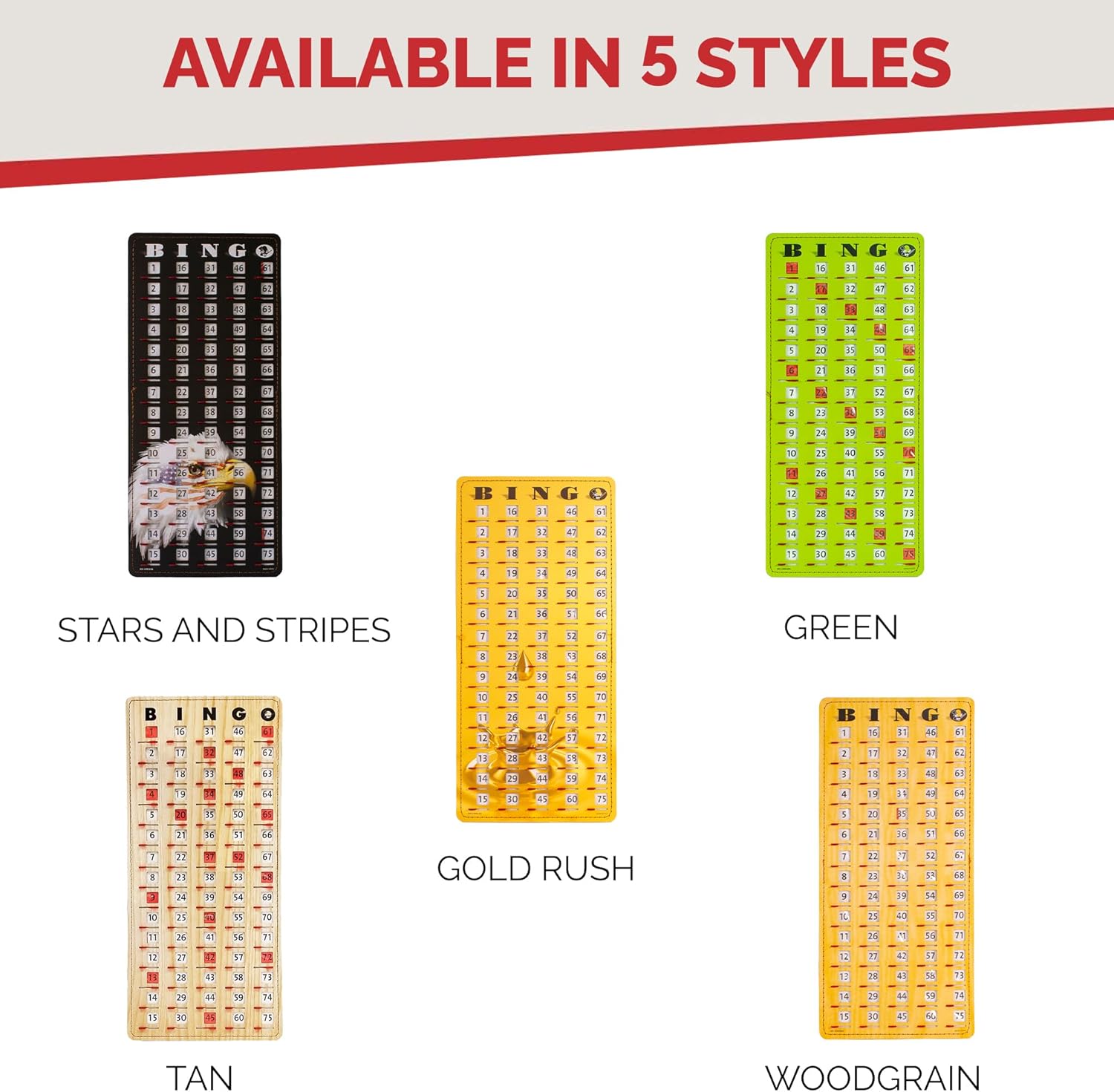 MR CHIPS Large 14.75" L x 6.75" W Jam-Proof Finger Tip Bingo Master Board Card with Large 3/4" Sliding Windows, Thick 5 Ply Cardboard, Gold Rush Style