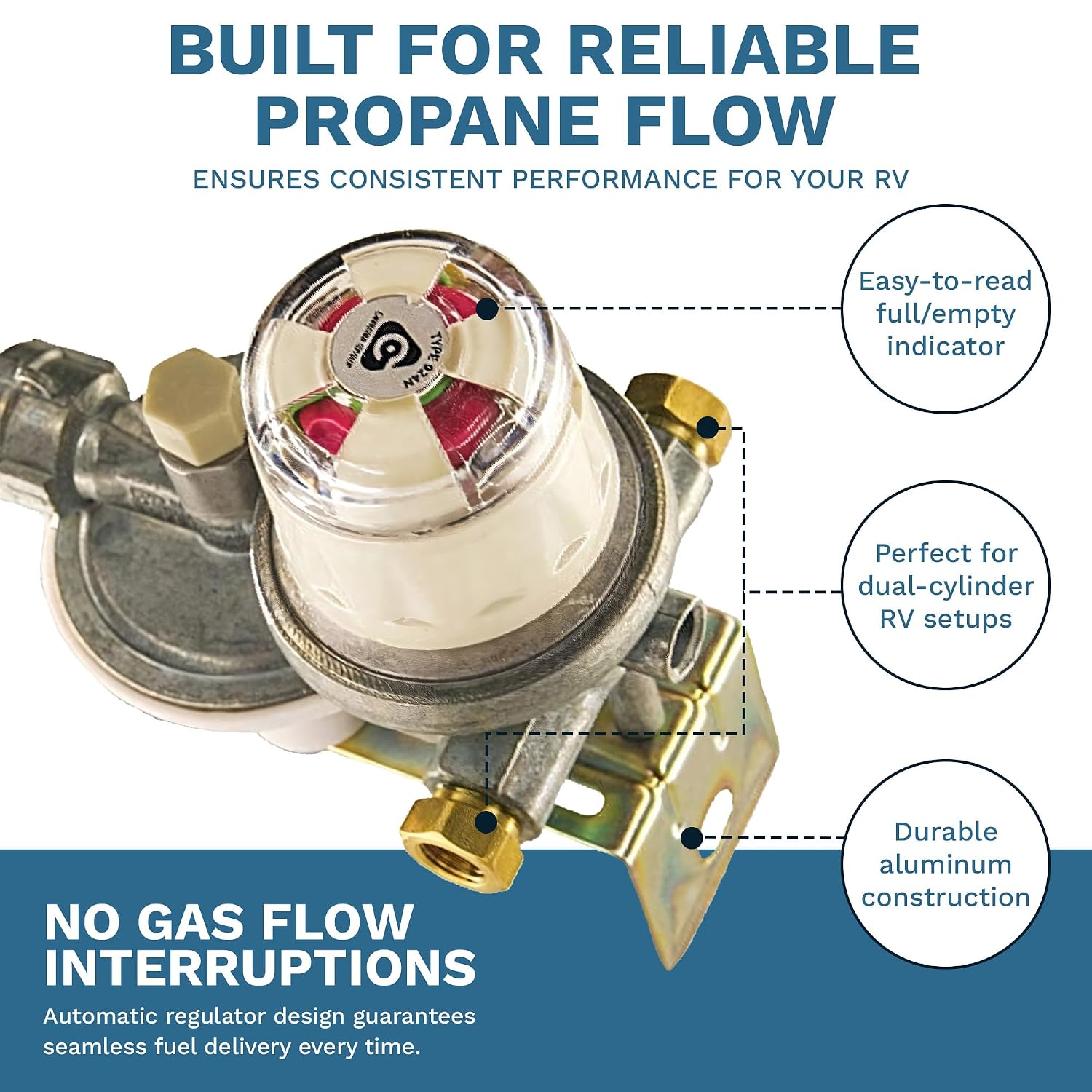 Kosan 924N RV Propane Regulator for RV Trailer, Auto Changeover Dual Cylinder Setup, 160000 BTU Capacity