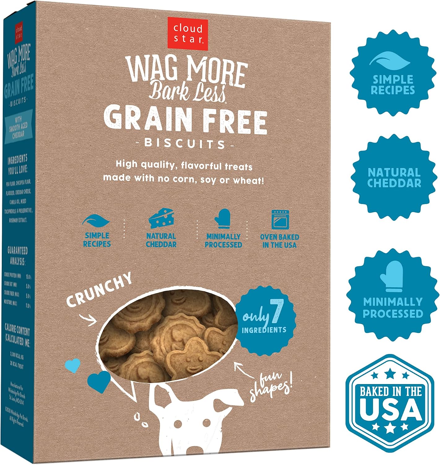 Cloud Star Wag More Bark Less - Dog Treats - Crunchy Biscuits - Grain Free Cheddar Cheese - 14 oz Box