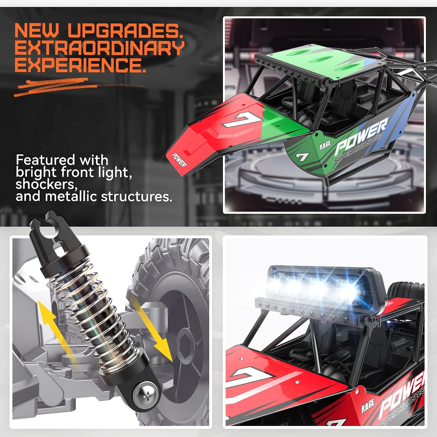 BEZGAR RC Cars for Boys - 1:14 Off Road RC Truck with LED Headlight | 2.4GHz steady wireless signal, shock-absorbing suspension, bright front lamp