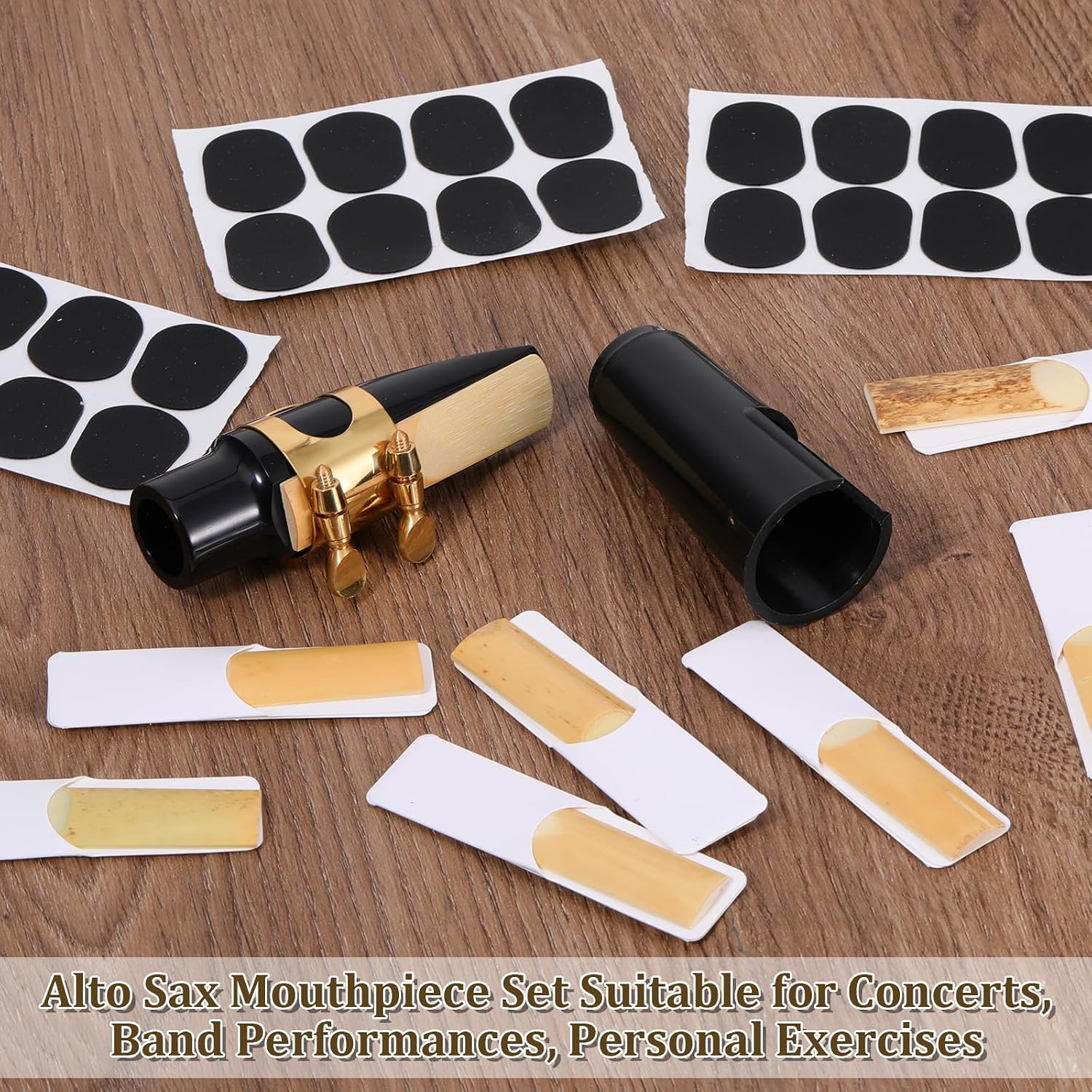 49Pcs Alto Saxophone Mouthpiece Kit, Includes Gold Sax Ligature, Saxophone Mouthpieces, Plastic Cap, 21 Sax 2.5 Reeds