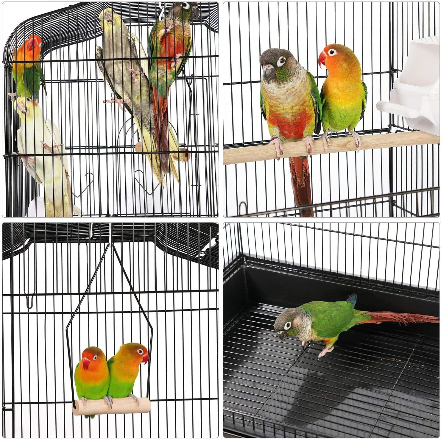 Yaheetech 64'' Open Top Bird Cage for Parakeets & Cockatiels, Black | Detachable Rolling Stand, Easy-clean Slide Tray, Multi-door Access, 3/8" Bar Spacing, Indoor/Outdoor Use