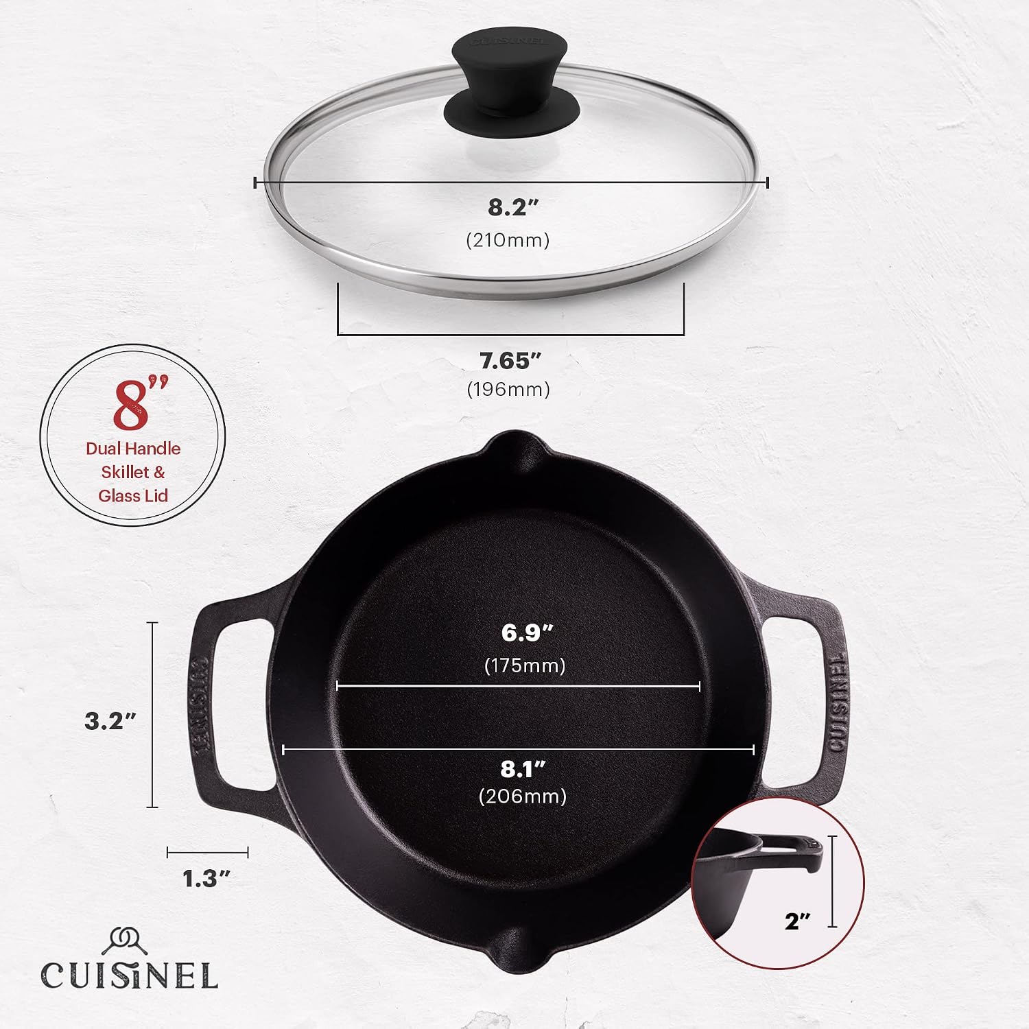 Cuisinel Cast Iron Skillet with Lid - 10"-Inch Pre-Seasoned Frying Pan + Glass Cover + Heat-Resistant Handle Holder - Indoor/Outdoor Use - Grill, Stove, Camp Firepit, Induction - Oven Safe Cookware