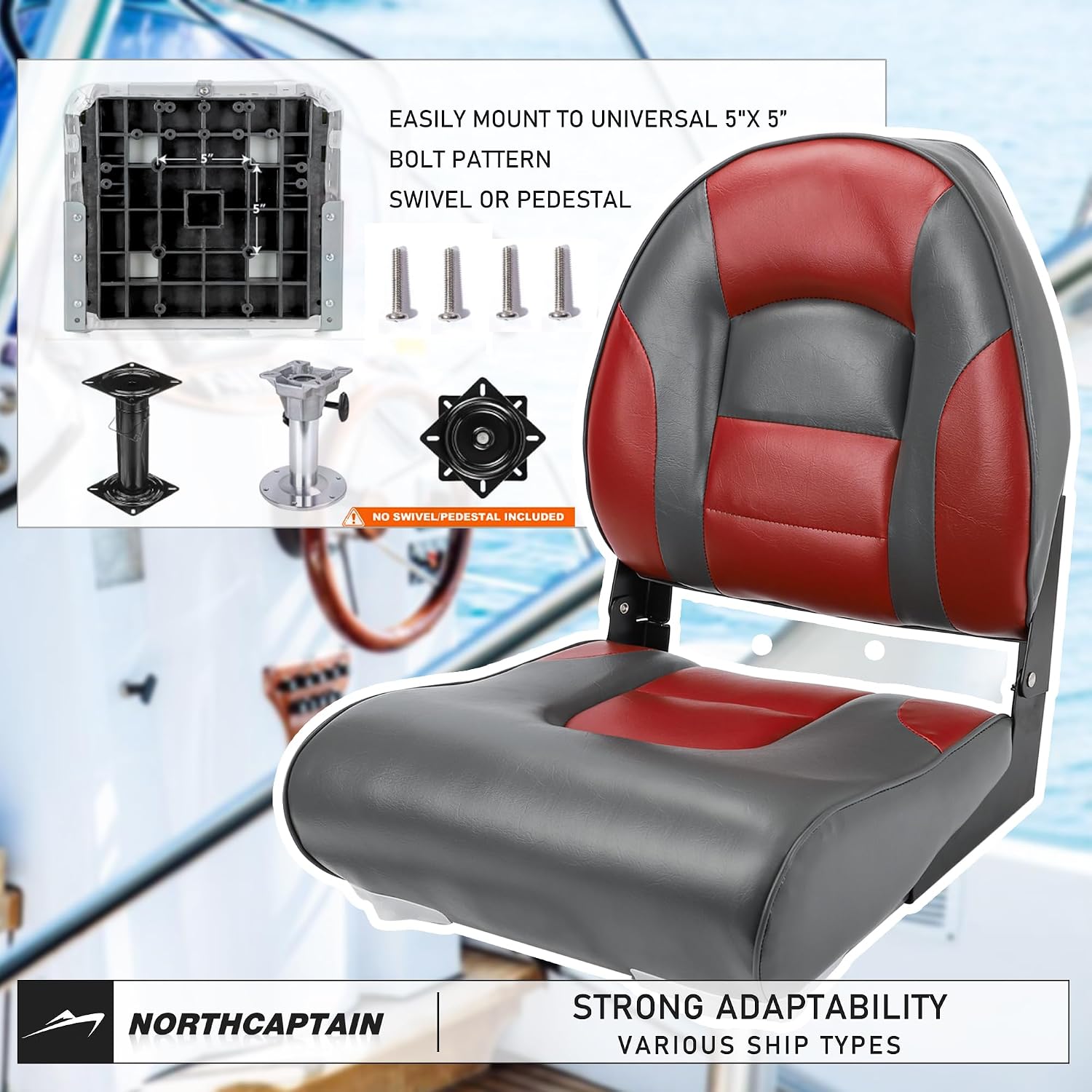 NORTHCAPTAIN Deluxe A Pair of Marine High Back Folding Boat Chair Fishing Boat Seat, for Fishing, Bass/Jon/Pontoon Boat Chairs