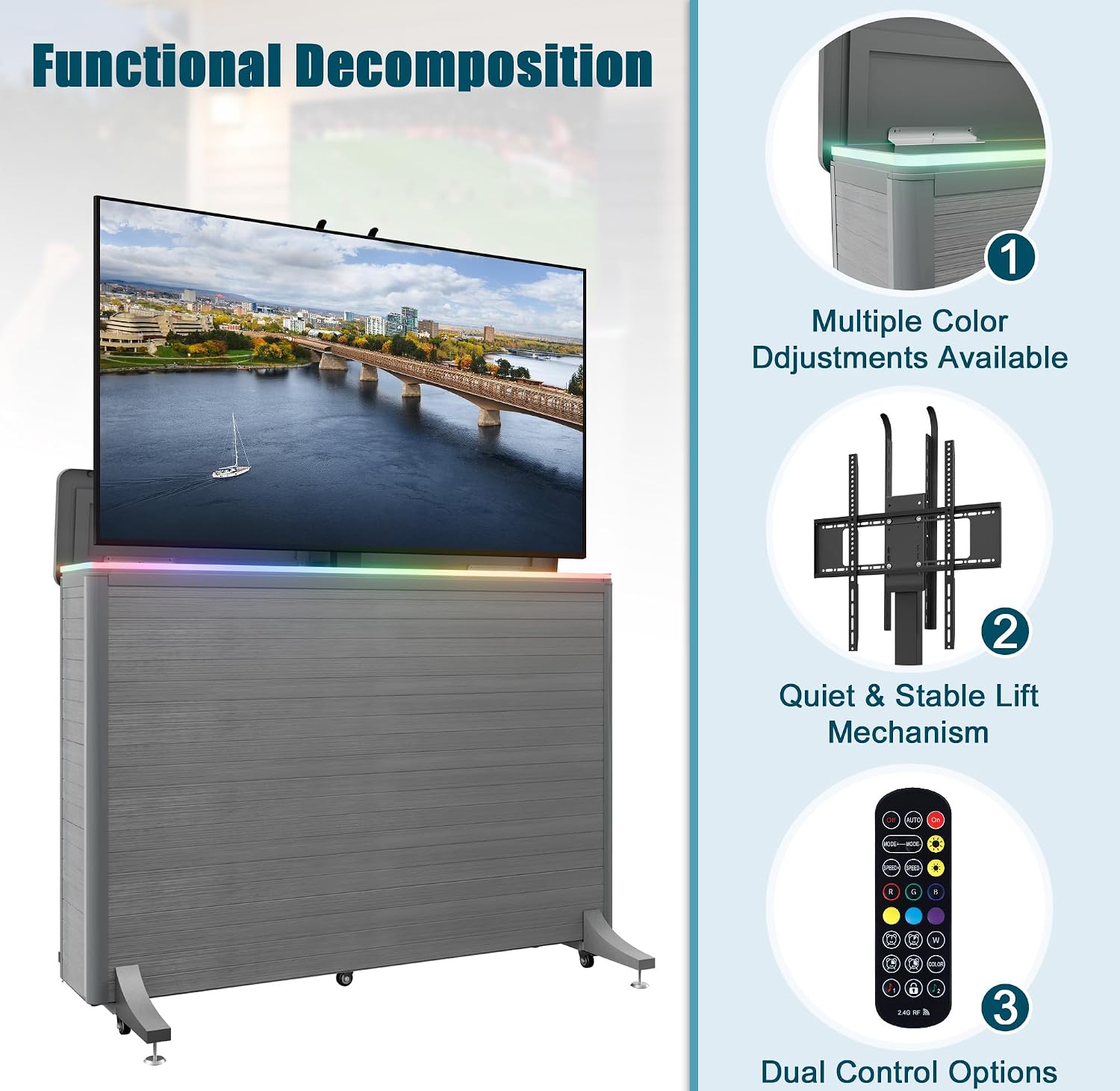 High-Grade Wood-Plastic Composite Outdoor TV Lift Cabinet, Mobile TV Stand on Wheels, Weatherproof Motorized TV Lift Stand