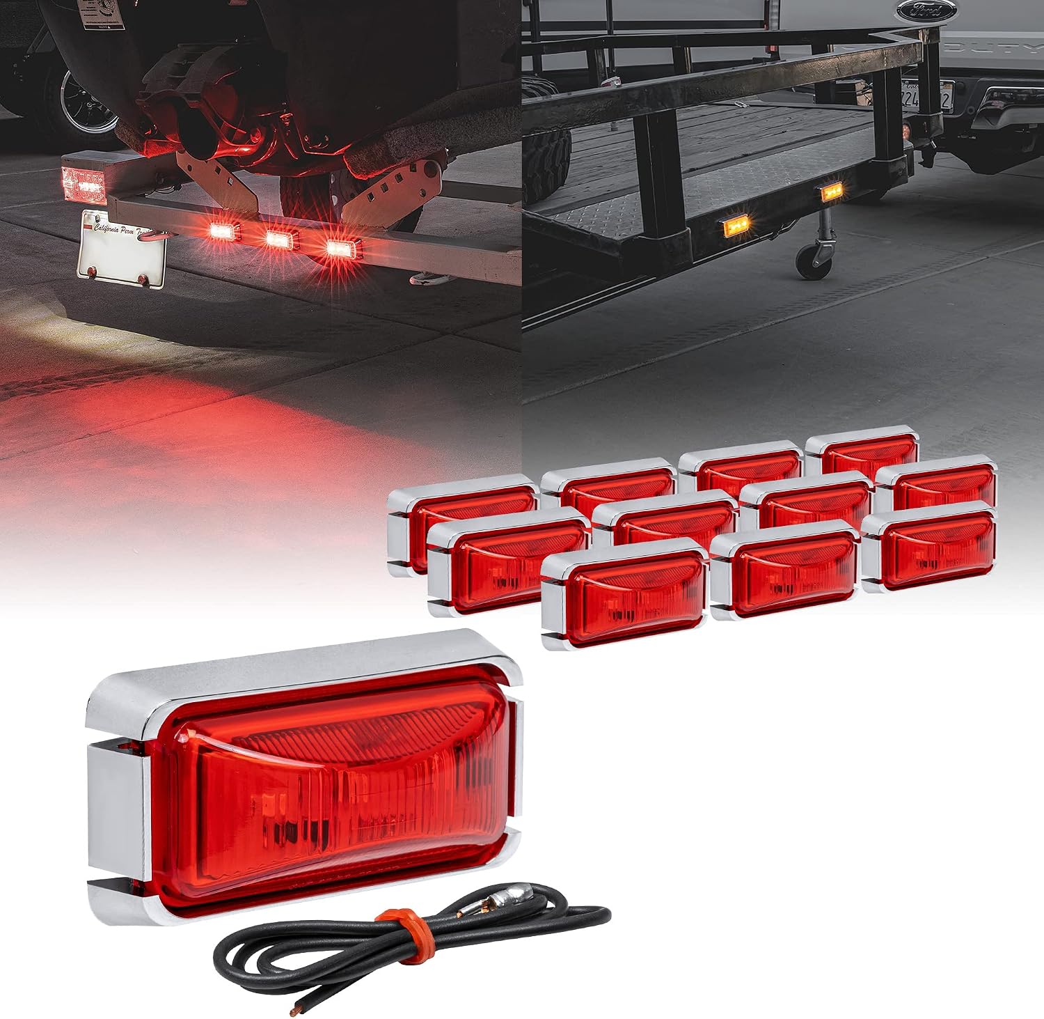 TRUE MODS 2pc 2.5" Amber Rectangle LED Trailer Marker Lights for Truck RV