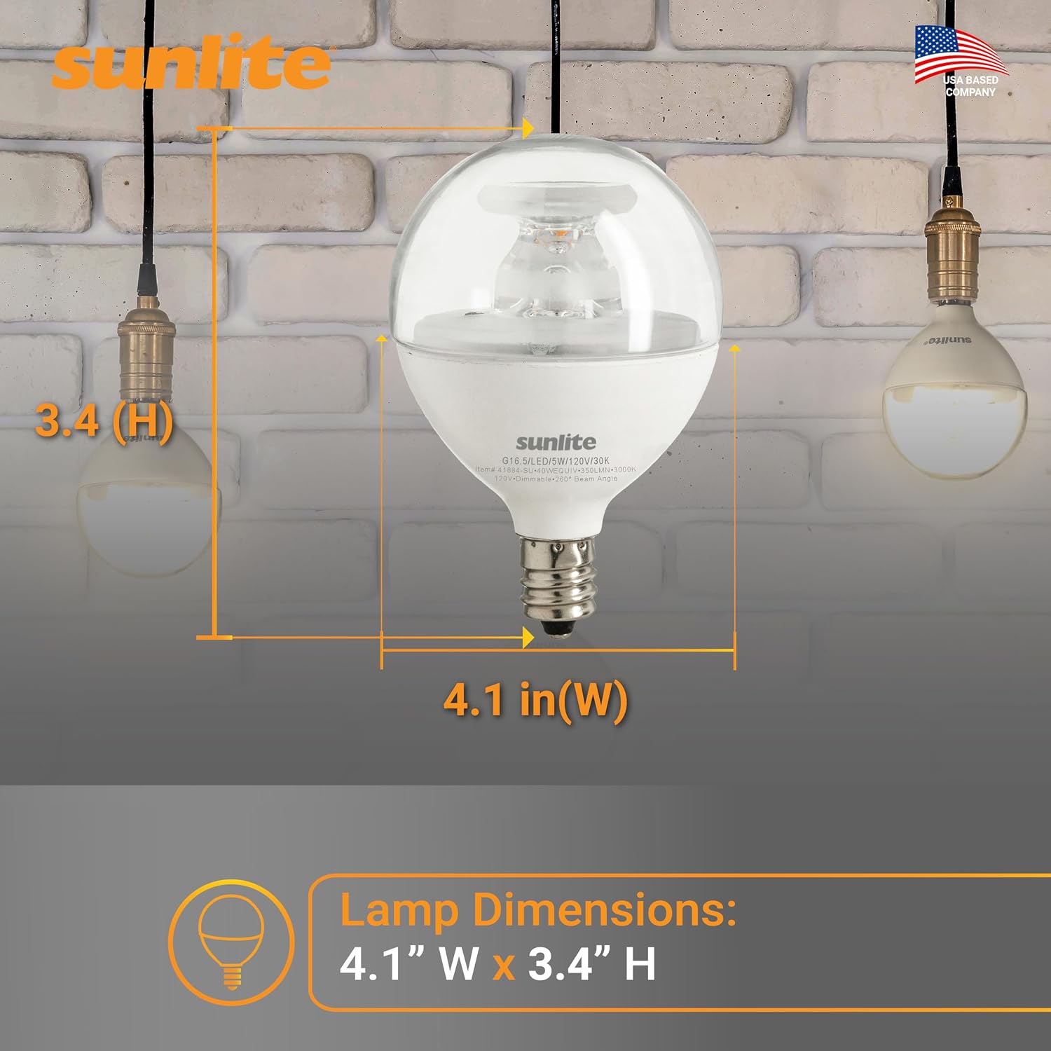 Sunlite G16.5 Light Bulb LED, 5W (40W Equiv.), 350 Lumens, Dimmable, Type G Globe Shape E12 Candelabra Base, Short Bulbs, Vanity Mirror Bulbs, 2700K Soft White, Frosted, 6 Count