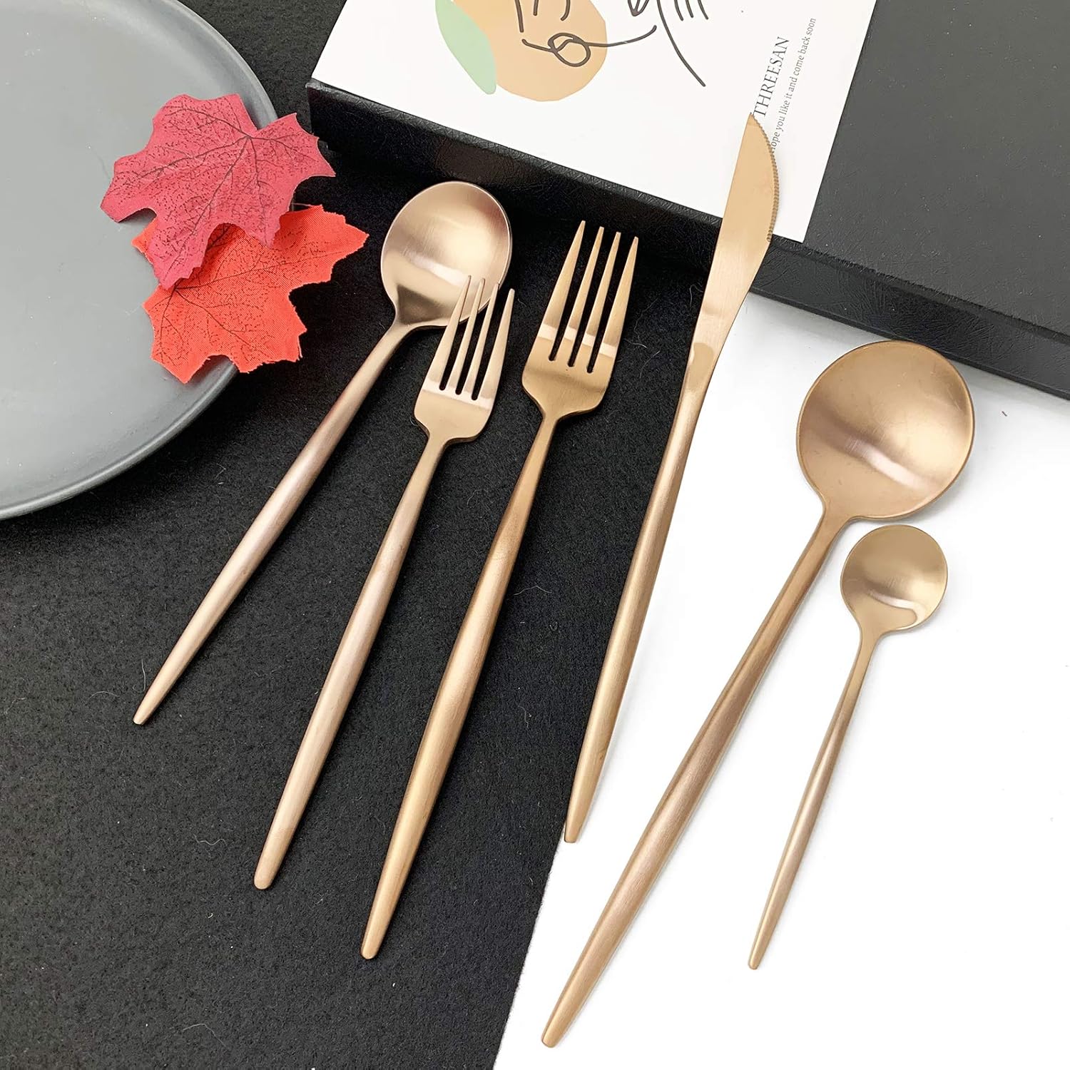 JASHII Luxury 18/10 Rainbow Flatware Set - 304 Stainless Steel Colorful Cutlery - 5-Piece Adaline Royal Modern Satin Finish for Birthday
