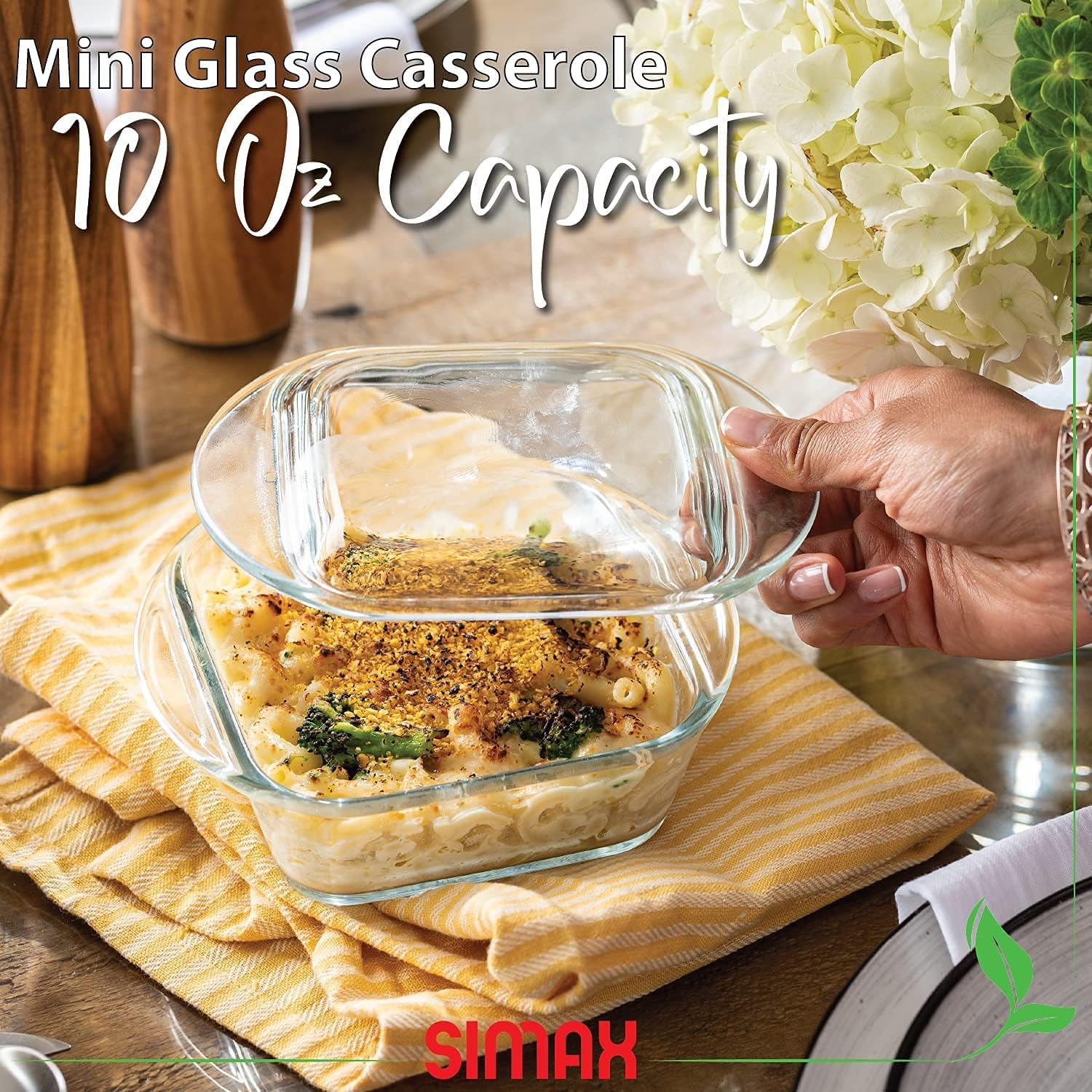 Simax Casserole Dish For Oven, 10 Ounce Mini Glass Baking Dish With Lid, Small, Personal Sized Bakeware and Cookware, Great for Storage, Microwave