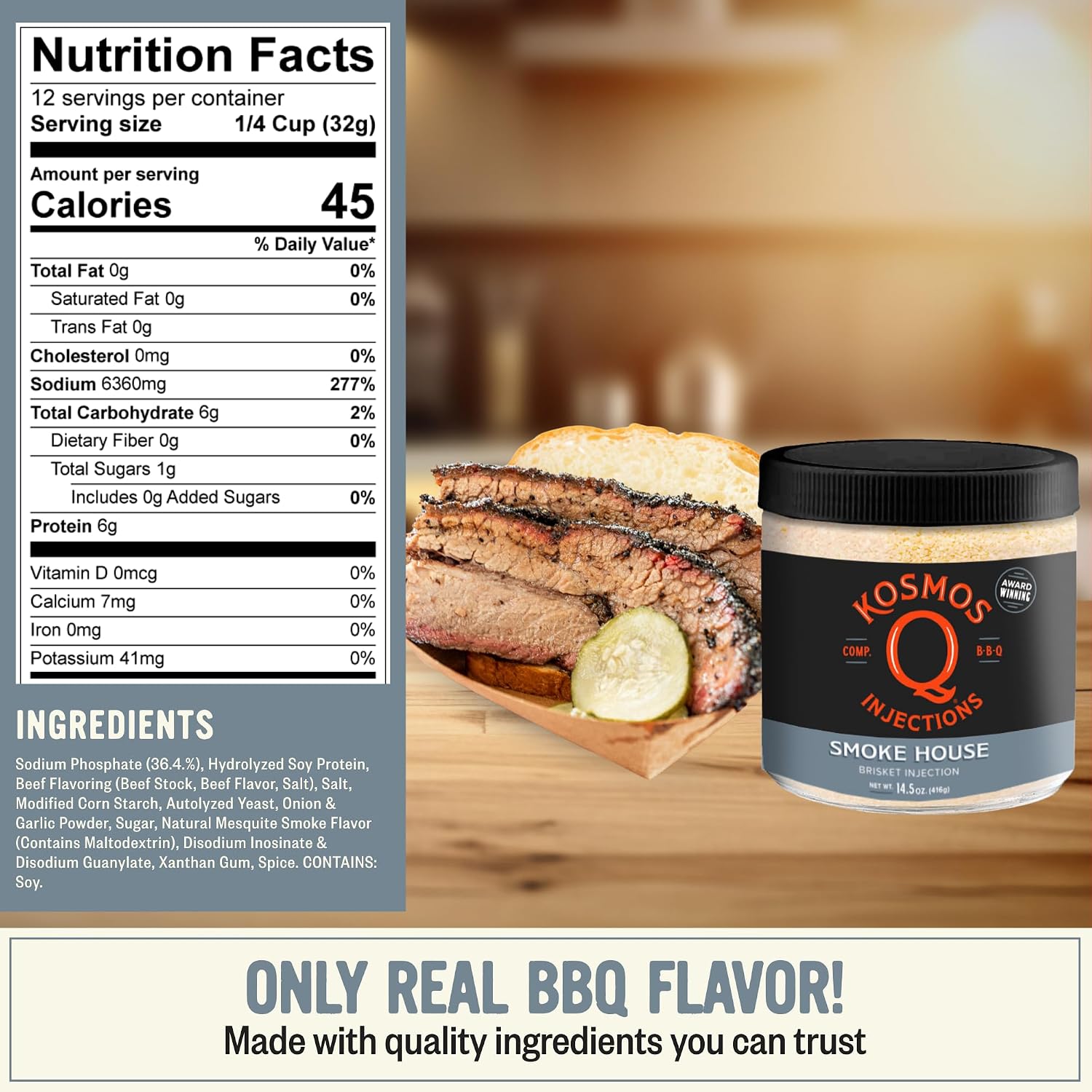 Kosmos Q Reserve Blend Brisket Injection, Premium Beef BBQ Marinade for Tender & Juicy Brisket, Phosphate-Enhanced for Moisture Retention, Competition-Grade Seasoning, Gluten Free, 16 Oz Jar