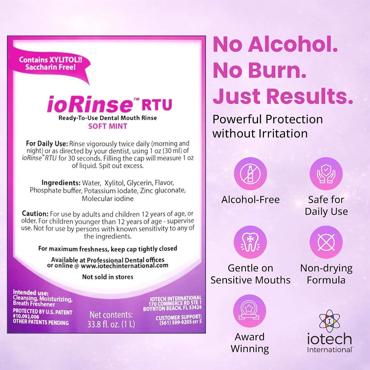 ioRinse RTU Halitosis Mouthwash, Molecular Iodine Oral Rinse, Soft Mint, 1L