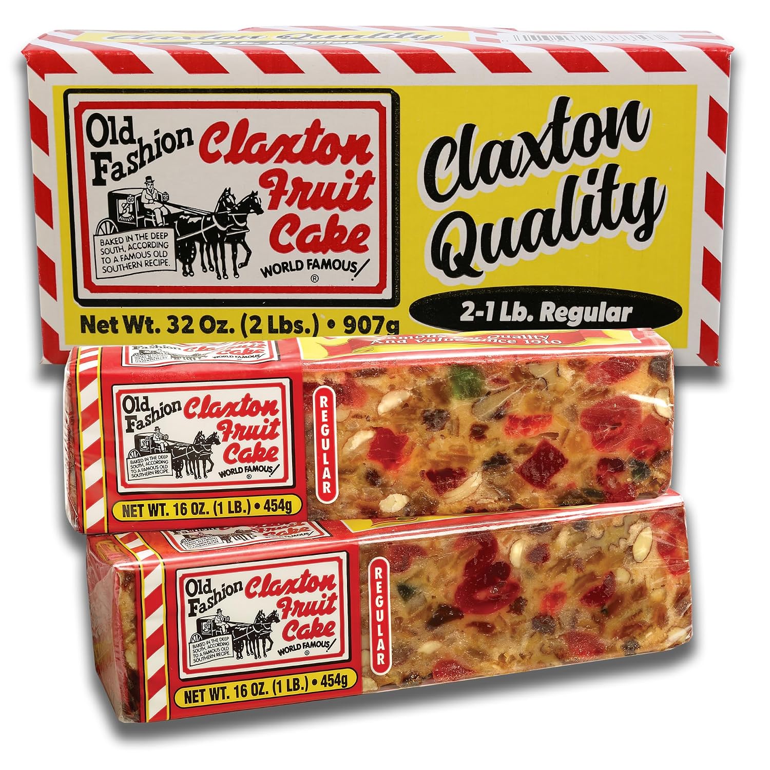 Claxton Fruit Cake – 5-1 lb Regular Recipe Loaves | Individually Wrapped | Packaged in Signature Red-and-White Gift Carton | Old-Fashioned Holiday Fruitcake Since 1910 | 5 Pack