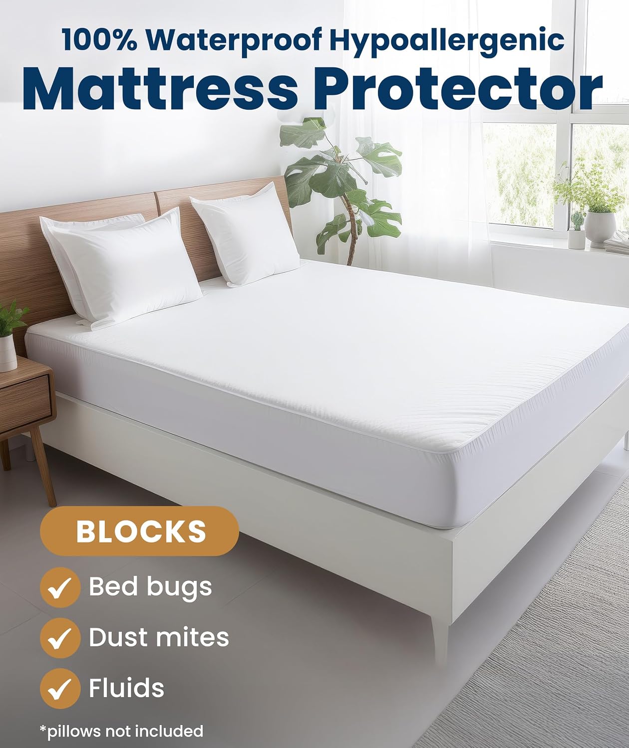 Everlasting Comfort Premium Queen Size Mattress Protector - Waterproof & Hypoallergenic, Noiseless Design, Washable Cover, 18" Deep Pocket, Bed Bug & Dust Mite Proof Cover for Sleep Hygiene