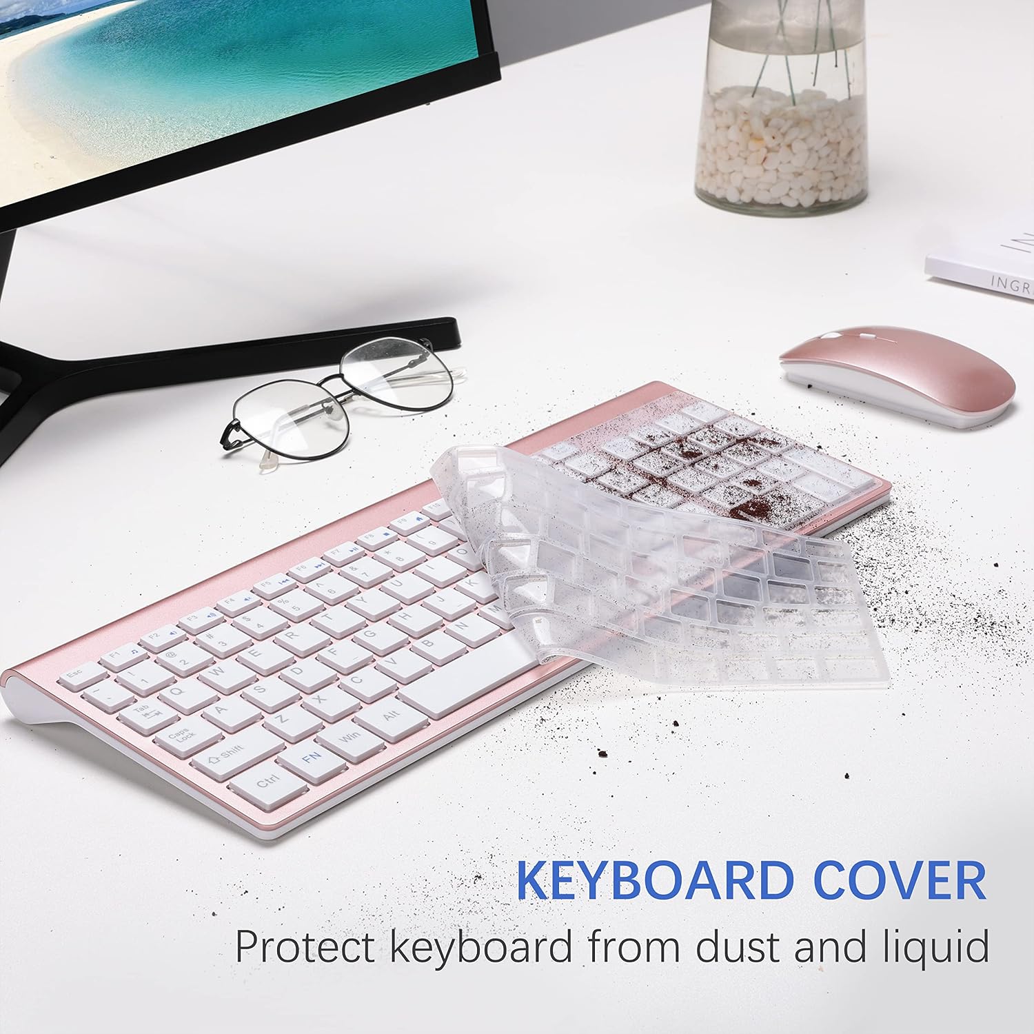 Wireless Keyboard and Mouse Ultra Slim Combo, TopMate - White | 2.4G Silent Compact 2400DPI Mouse and Scissor Switch Keyboard Set with Cover, Batteries Included, for PC/Laptop/Windows/Mac