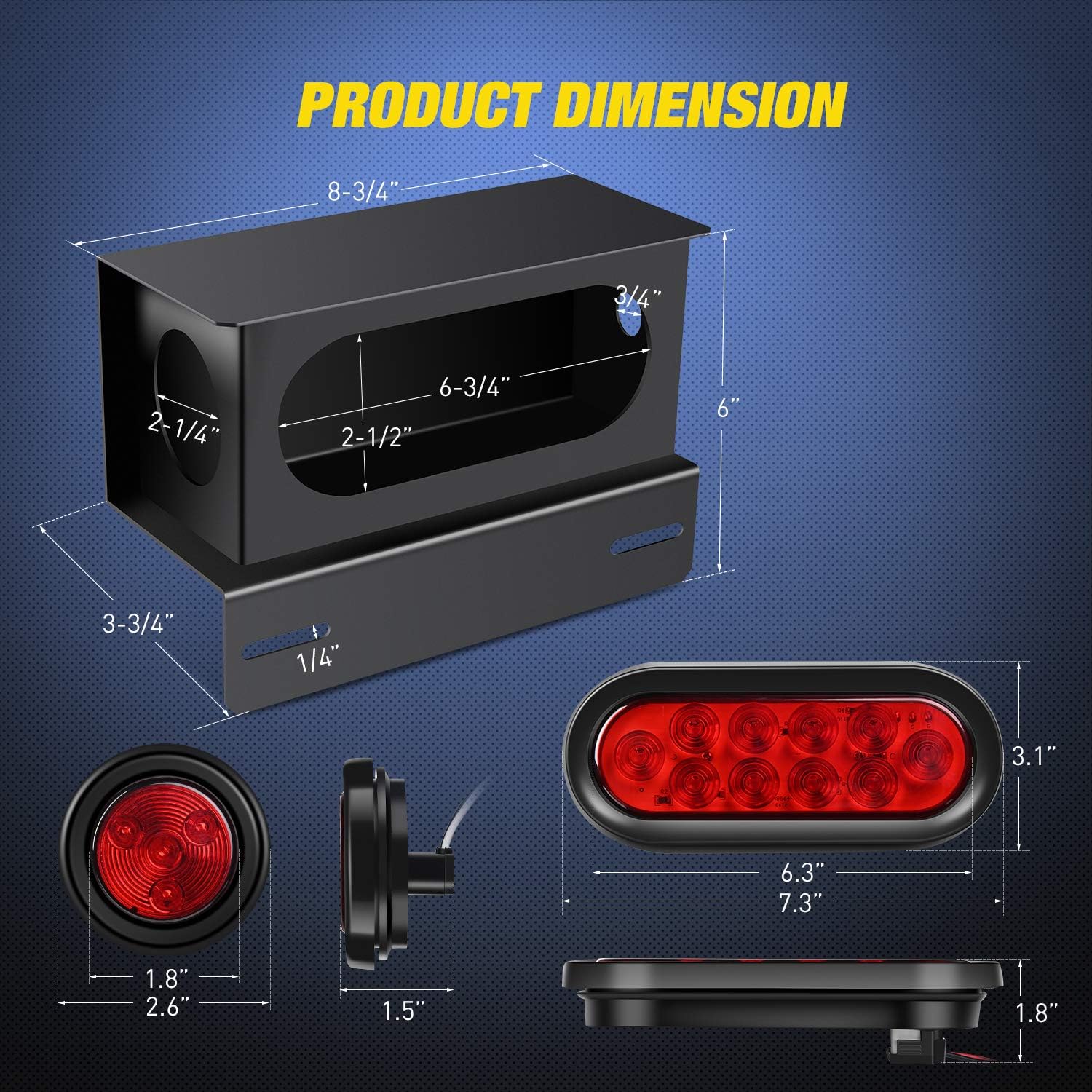 Nilight Steel Weld-On Trailer Light Box Kit with 6 Inch Oval LED Tail Light