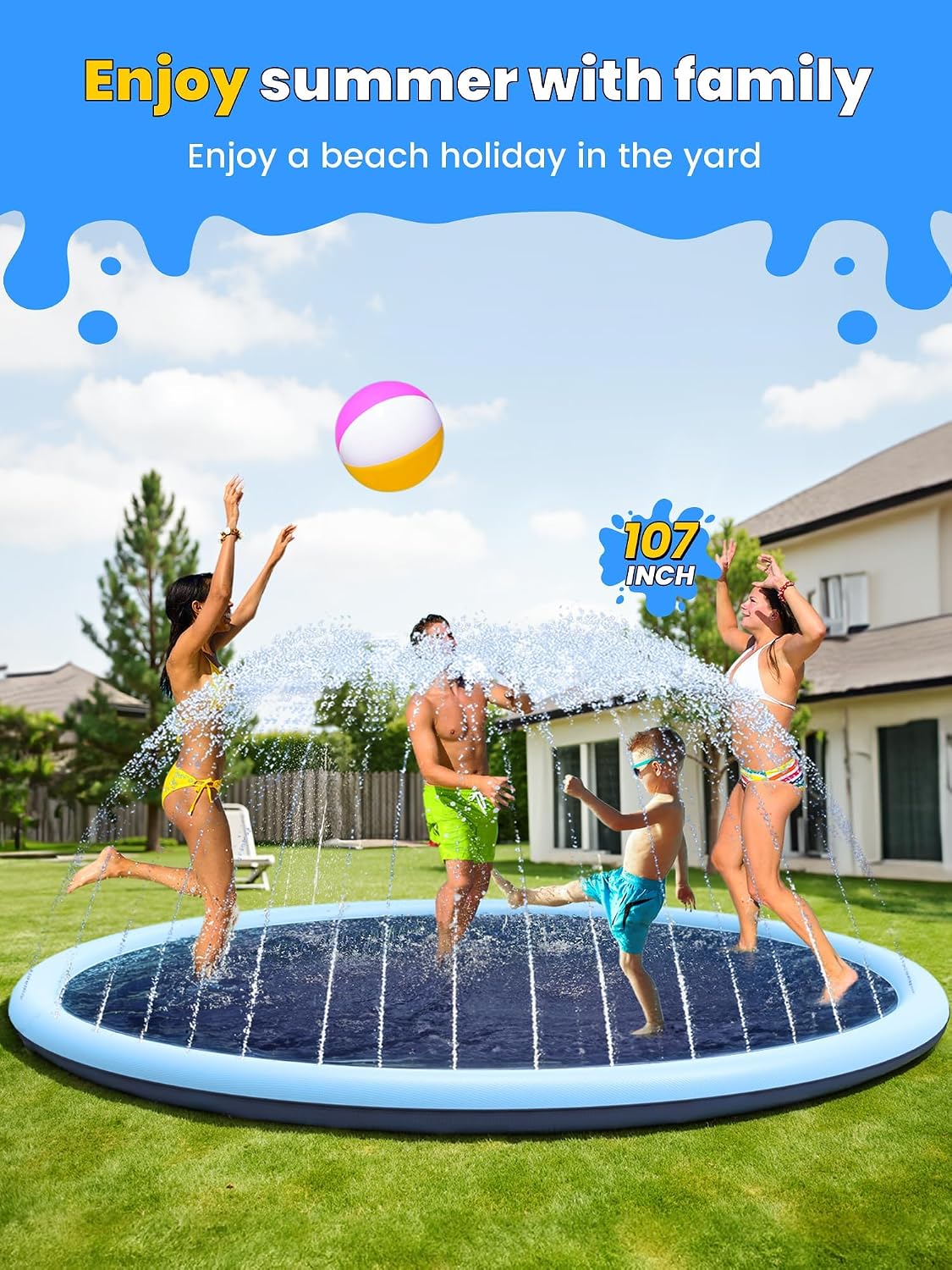 VISTOP 67" Non-Slip Splash Pad for Kids and Dogs, Thickened Sprinkler Pool for Toddlers, Outdoor Backyard Water Toys, Fun Fountain Play Mat for Babies