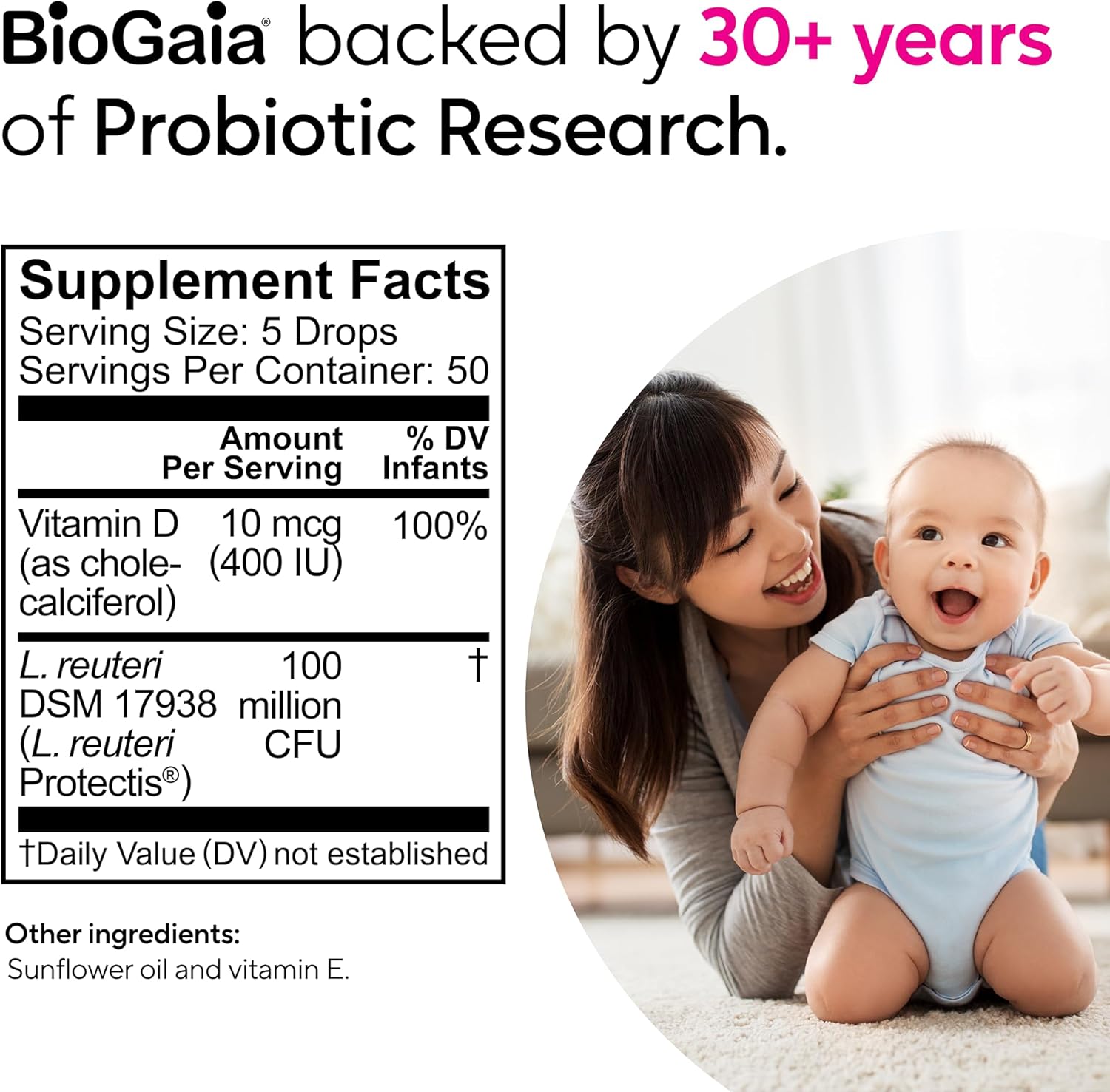 BioGaia Baby Probiotic Drops - Colic & Gas Relief + Vitamin D, 50-Day Supply, Safe for Newborns, Reduces Crying, Fussing, Colic, Gas