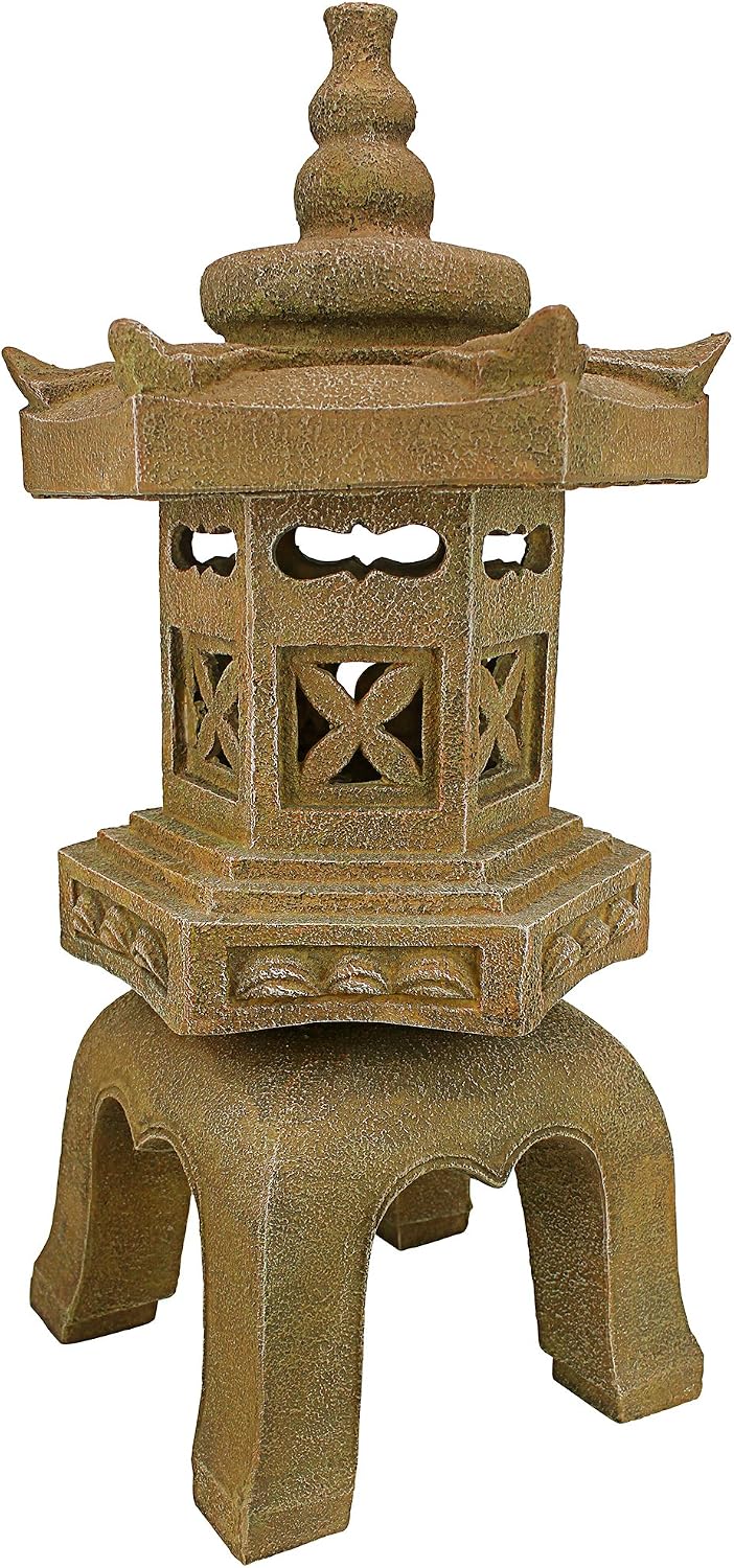 Design toscano ng29870 asian decor pagoda lantern indoor/outdoor statue, 11 inches wide, 11 inches deep, 17 inches high, handcast polyresin, two tone stone finish