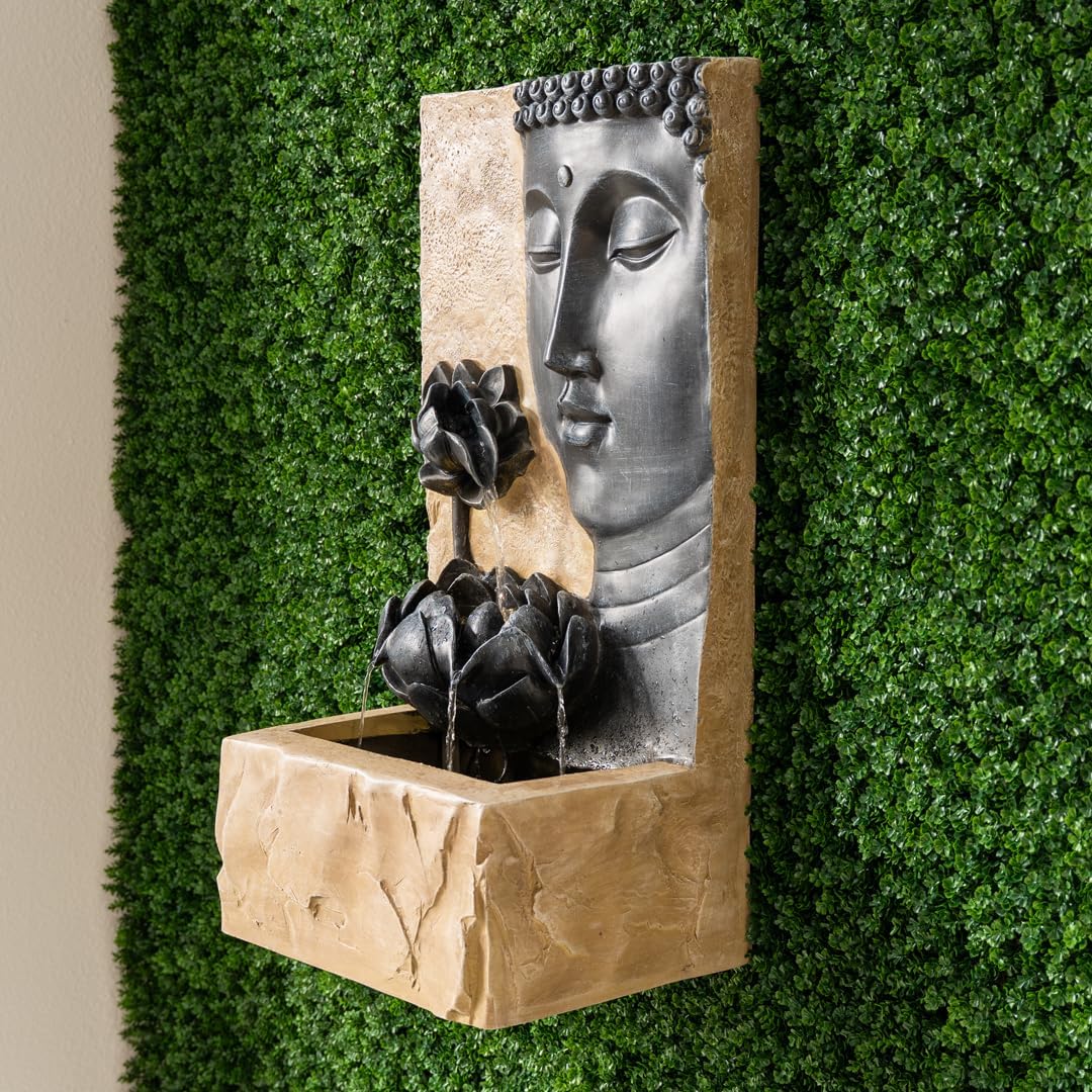 XBrand 30" H Zen Buddha Face Water Fountain w/LED Light & Pump, Indoor/Outdoor Freestanding, Relaxing Zen Décor