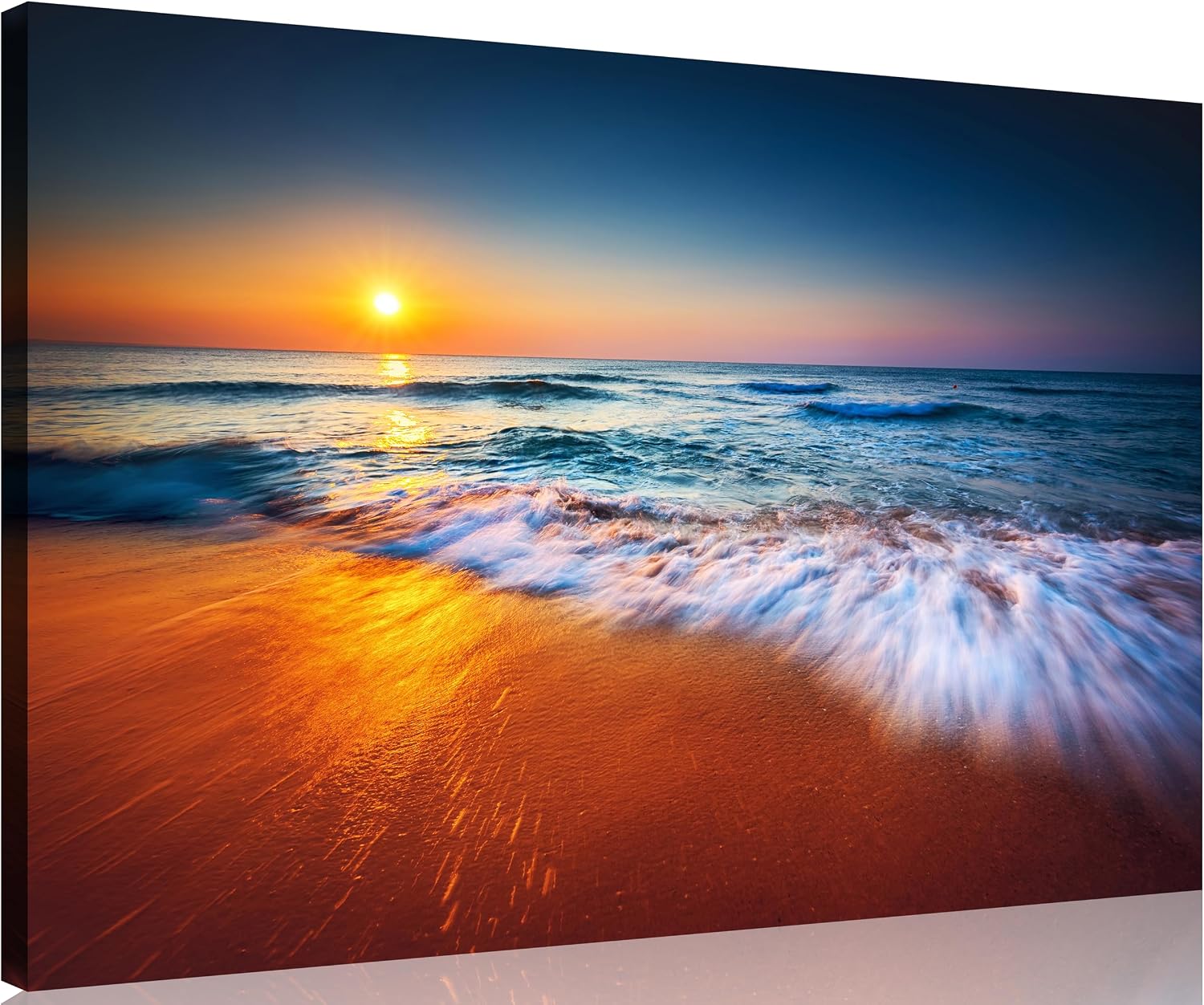 TutuBeer 3 Panel Beach Canvas Wall Art for Home Decor Blue Sea Sunset White Beach Painting the Picture Print on Canvas Seascape the Pictures for Home Decor Decoration,Ready to Hang