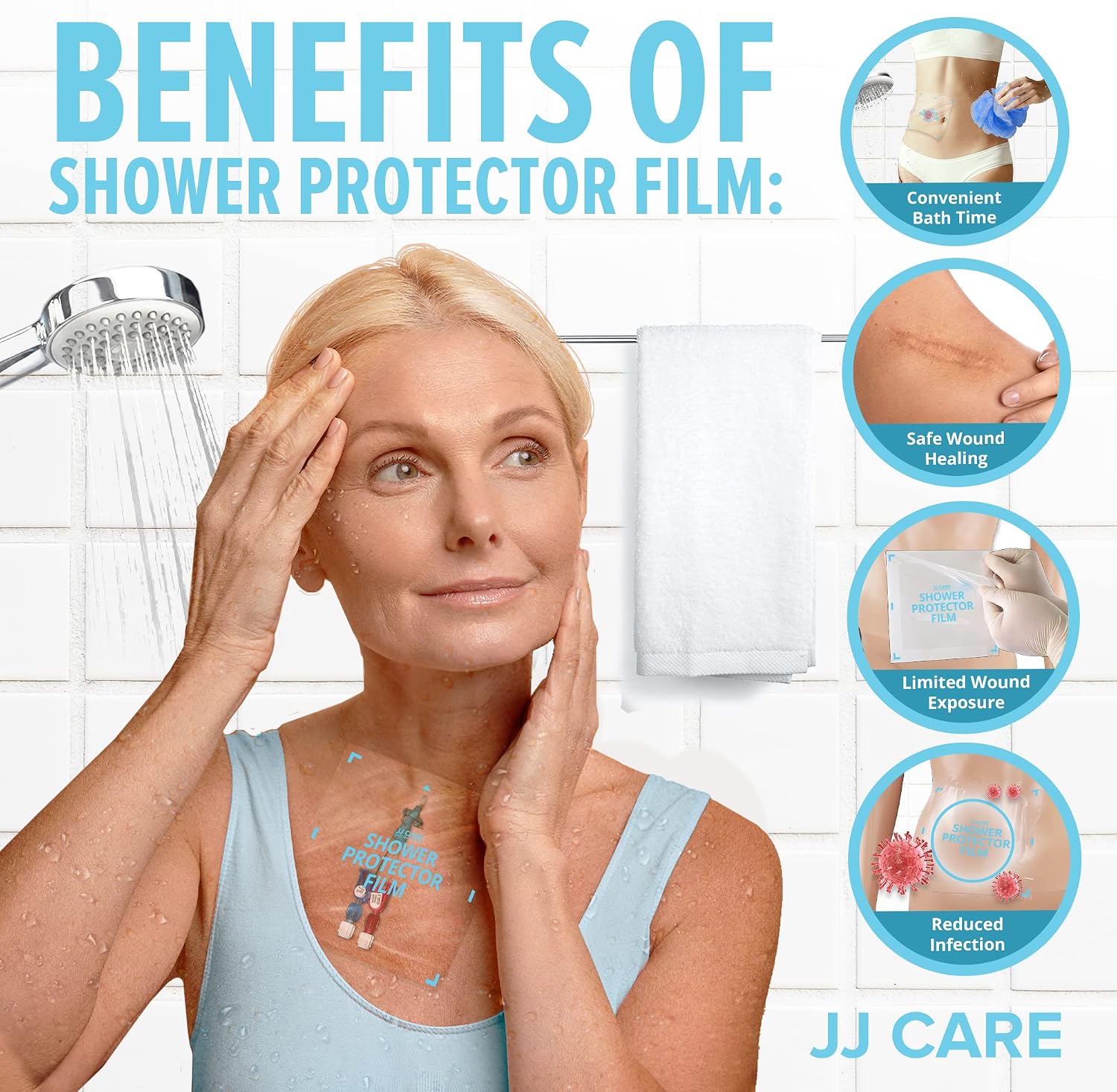 Shower Protector [Pack of 14], 9x9 Dialysis Catheter Shower Shileds Wound Cover, PICC Line Water Barrier, Colostomy Waterproof Bandage Protector