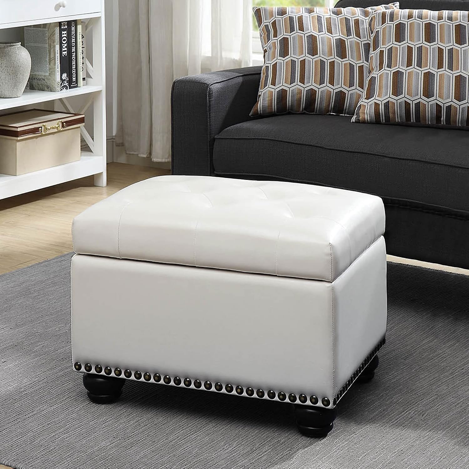 Convenience Concepts Designs4Comfort 5th Avenue Storage Ottoman 24" - Contemporary Foot Stool and Seat with Hinged Lid for Living Room, Dining Room, Office, Den, Espresso Faux Leather