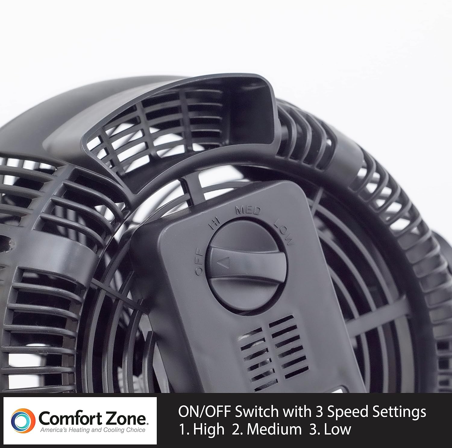 Comfort Zone Table Fan, 8 inch, 3 Speed, Personal Fan, Electric, Wall Mountable, 180 Degree Adjustable Tilt, Tabletop Fan, Desk Fan
