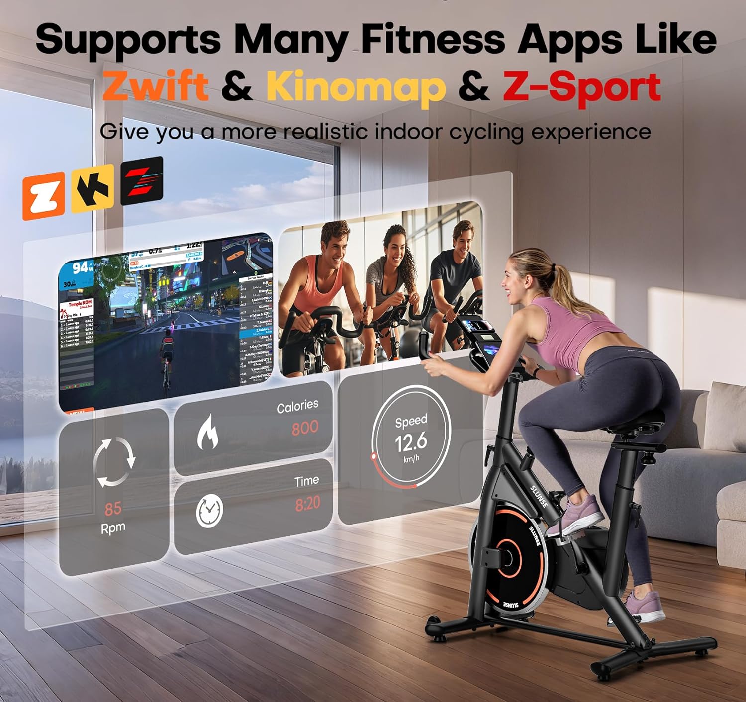 Exercise Bike, Adjustable Magnetic Resistance Stationary Bikes for Home with App Compatible