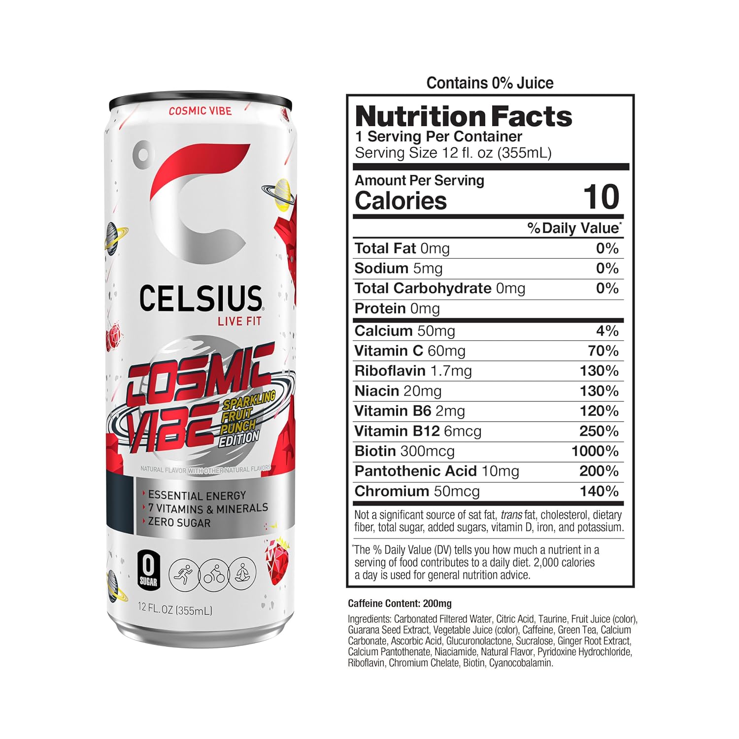 CELSIUS PEACH VIBE Sparkling White Peach, Sugar Free Energy Drink, 12 Fl Oz (Pack of 12)