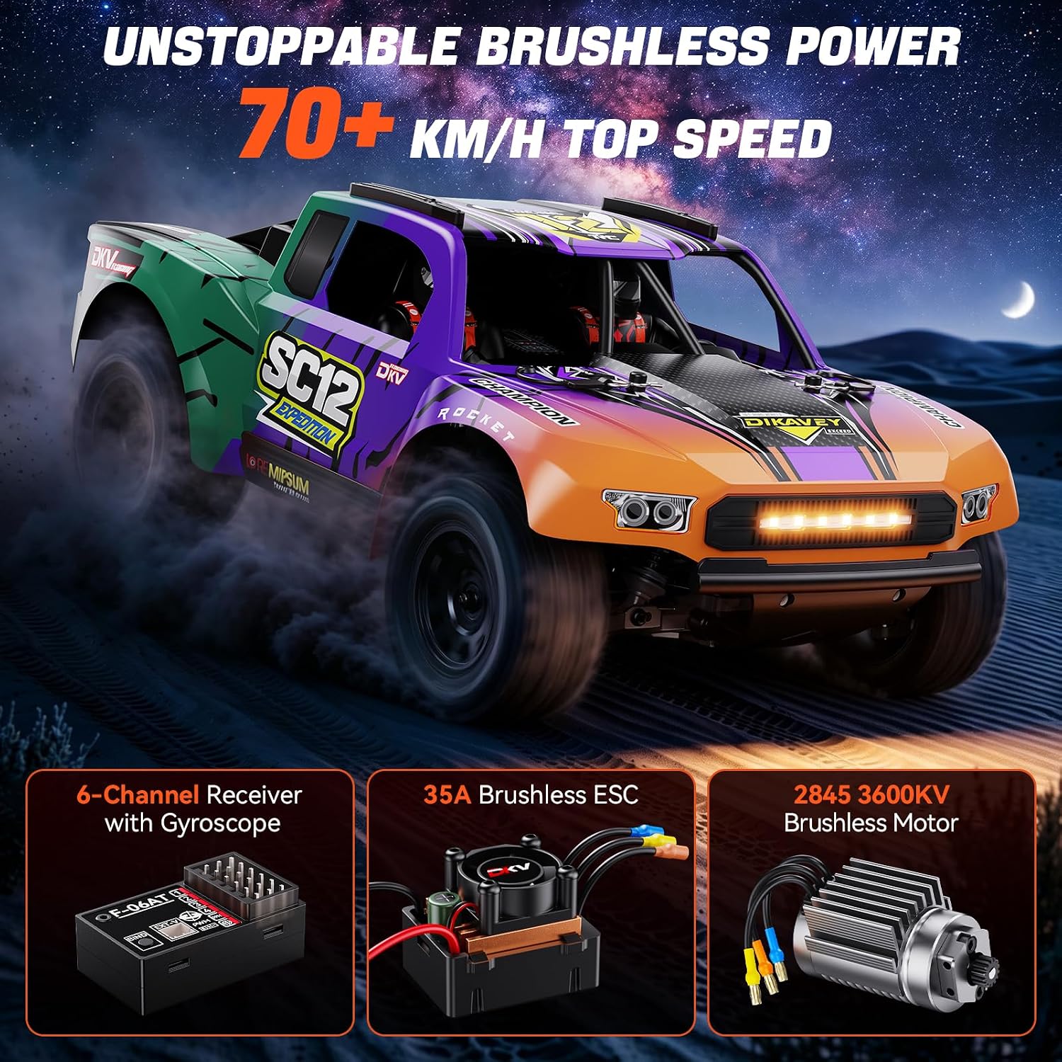 1/12 Brushless Remote Control Car RTR, 42MPH (70+Km/H 4WD Rc Short-Course Truck, Amateur-Level Rc Drift Car, Equipped with 3s 2200 Mah Battery, All-Terrain Tires, Suitable for Adults-RED