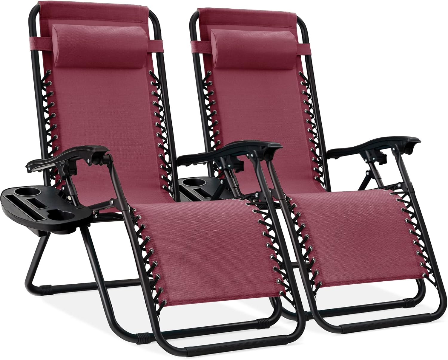 Best Choice Products Set of 2 Adjustable Steel Mesh Zero Gravity Lounge Chair Recliners w/Pillows and Cup Holder Trays - Light Blue