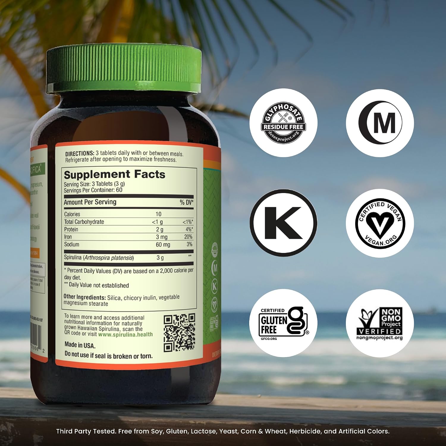Nutrex Hawaii Pure Hawaiian Spirulina Tablets, Vegan, 500 mg, 400 Count | Spirulina Farm Grown in Kona, Hawaii, Non-GMO, Glyphosate Residue Free, 3rd Party Tested, 60% Protein, Superfood Supplement