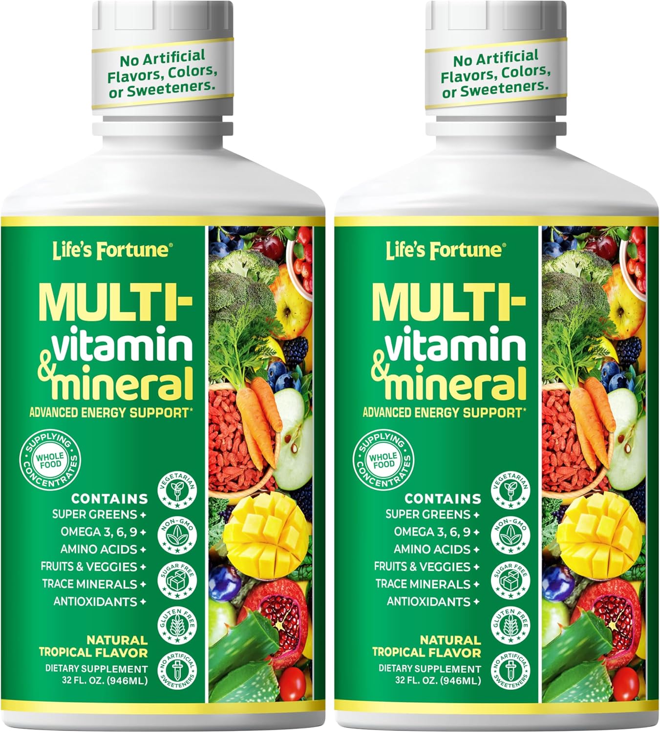 Life’s Fortune Liquid Multivitamin for Adults and Seniors – Fast Absorption Vitamins and Minerals with 90+ Nutrients for Energy and Immune Support – Easy to Digest, Sugar Free, Tropical Flavor, 32 oz