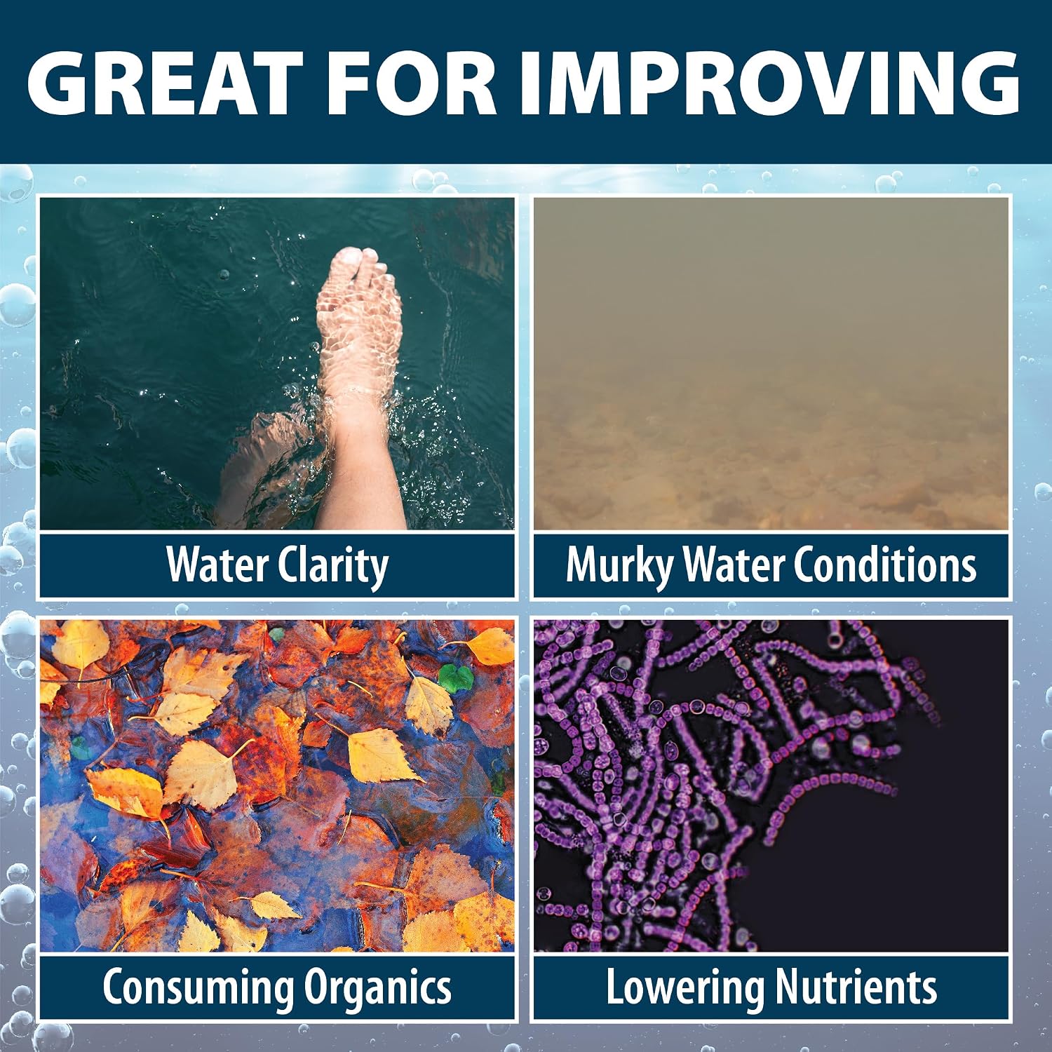 Airmax PondClear Packets Beneficial Bacteria Pond Clarifier, 24 Count | Enzyme Clarifier with EcoBoost PRx to help clear and clean pond and lake water while remaining safe for fish